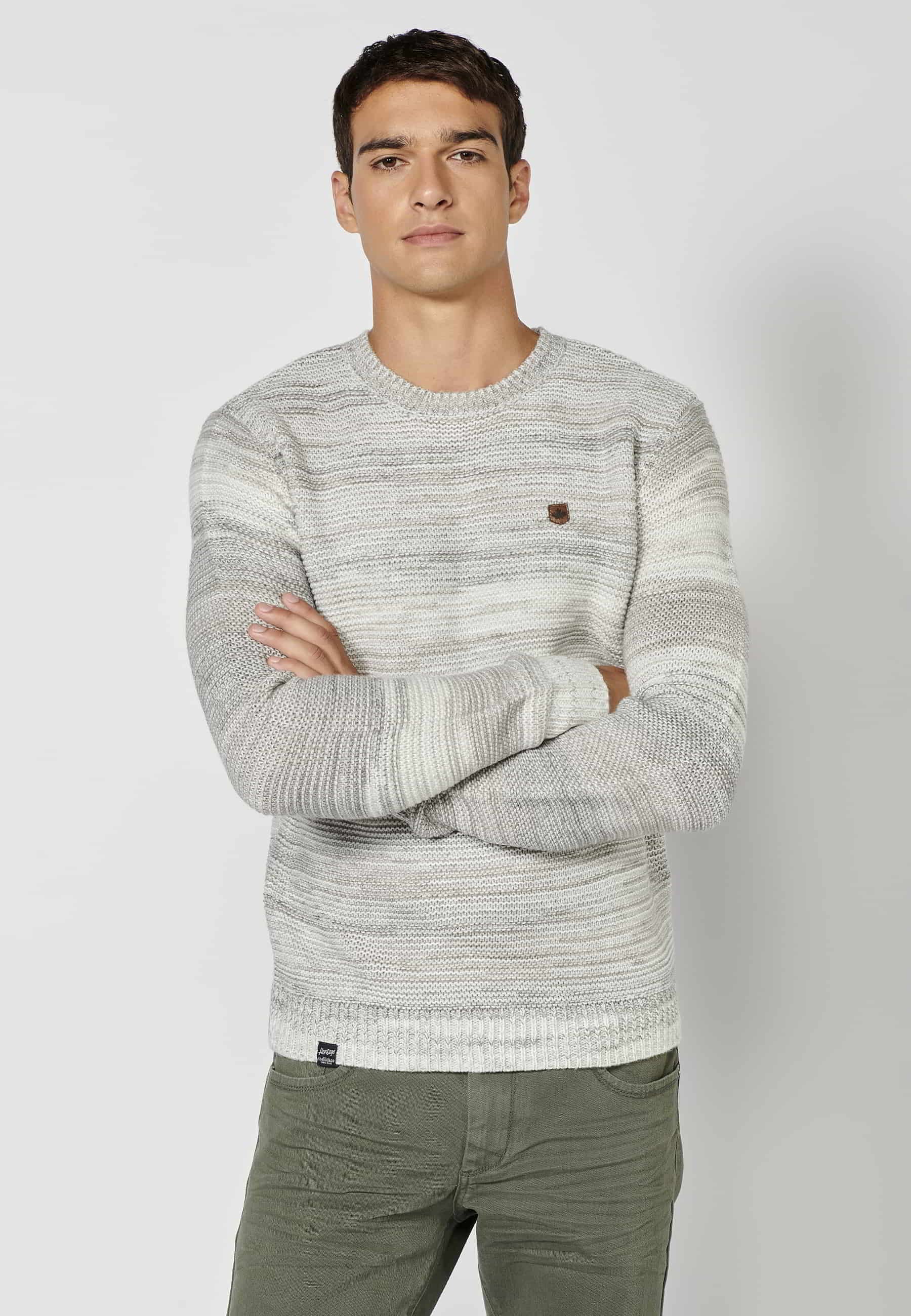 Gray heather round neck long sleeve knitted sweater for Men 5