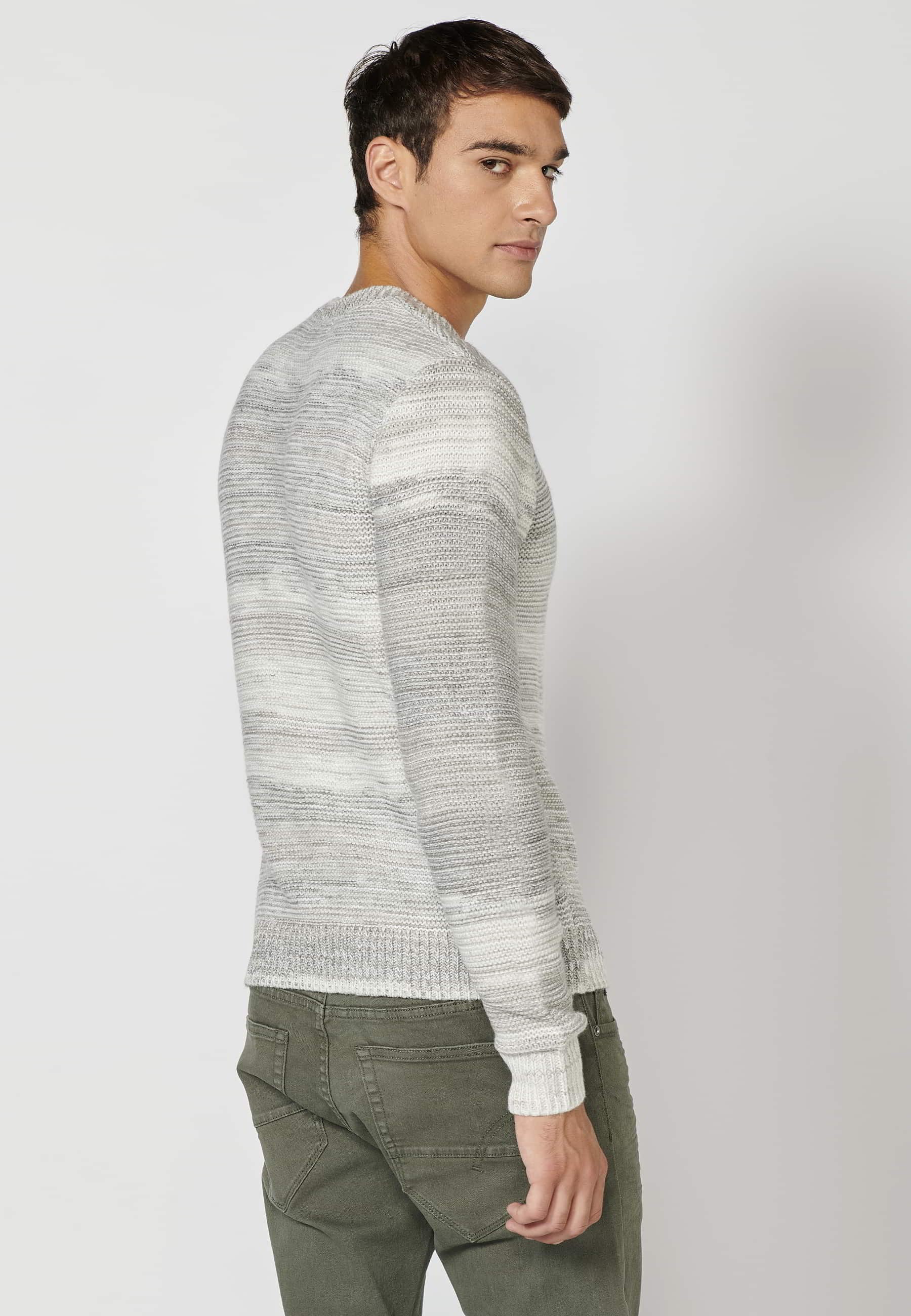 Gray heather round neck long sleeve knitted sweater for Men 6