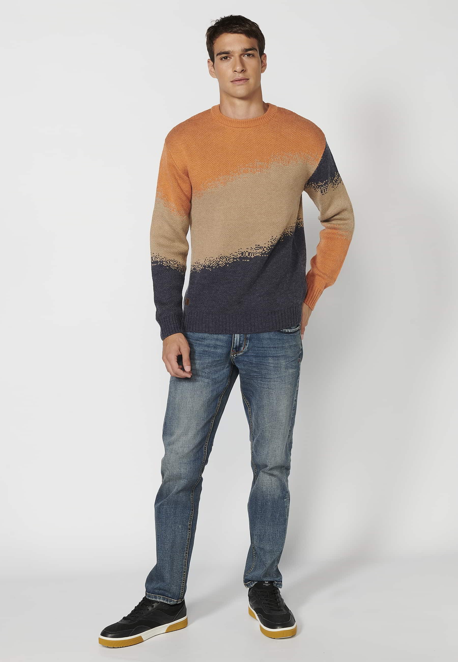 Jersei de punt màniga llarga coll rodó a franges multicolor per a Home 4