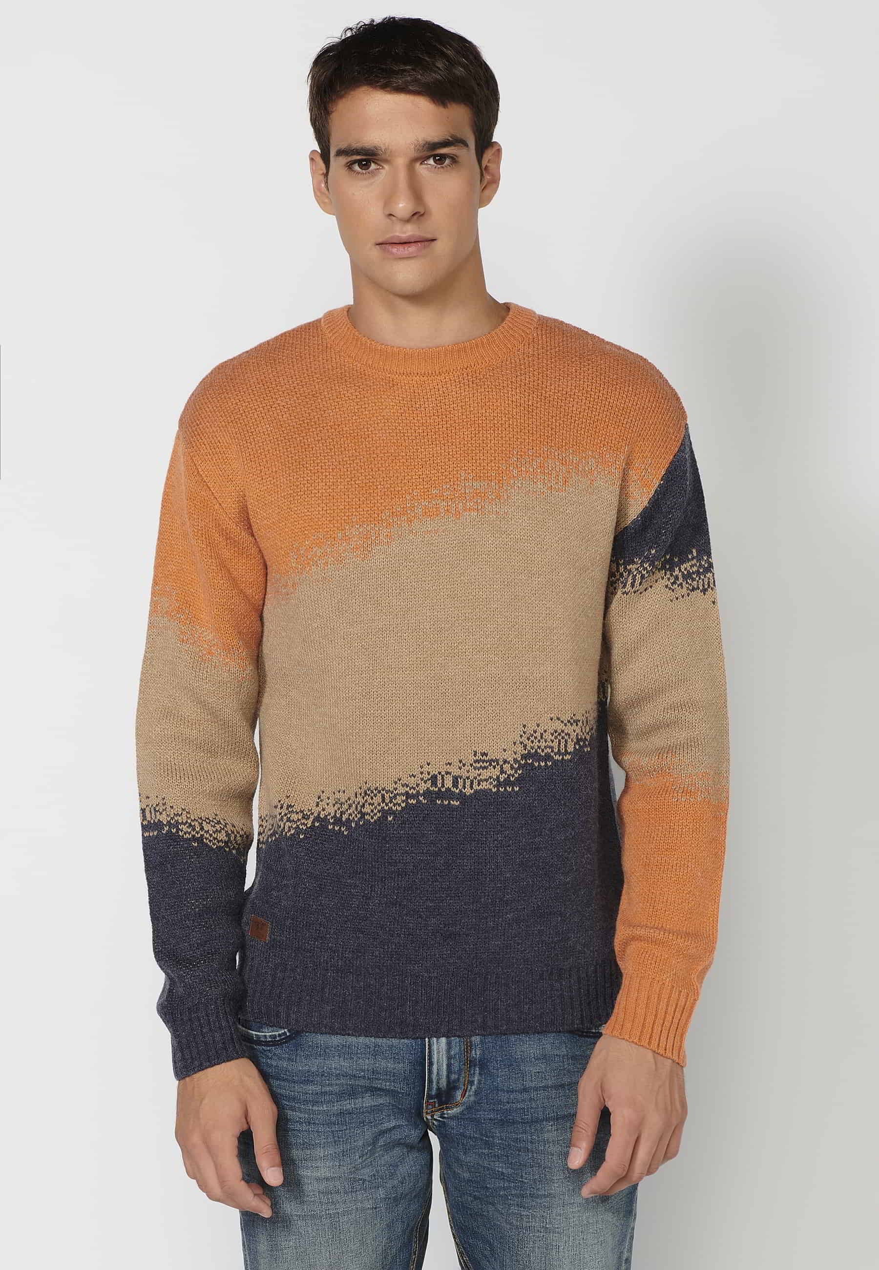 Jersei de punt màniga llarga coll rodó a franges multicolor per a Home 1