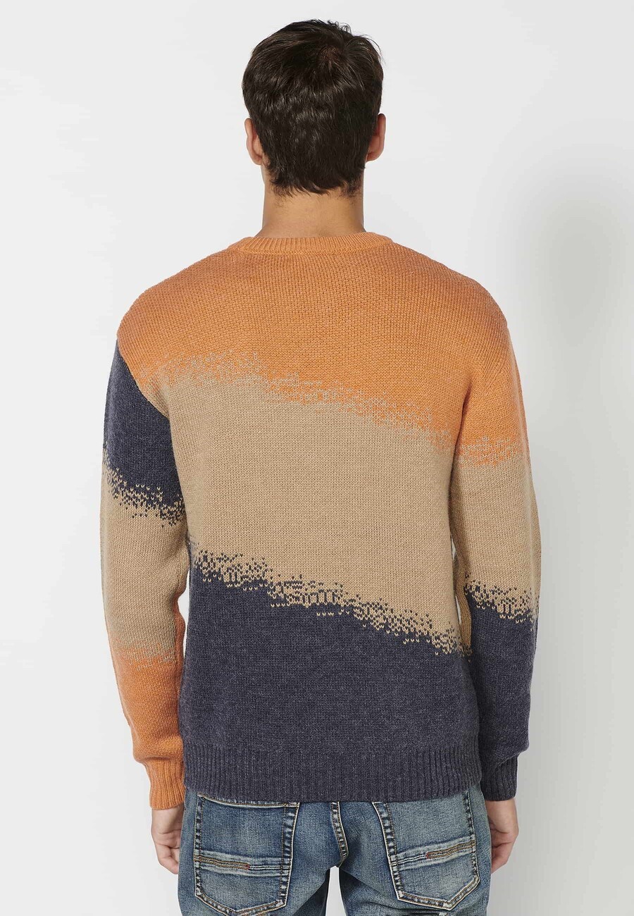 Jersei de punt màniga llarga coll rodó a franges multicolor per a Home 5