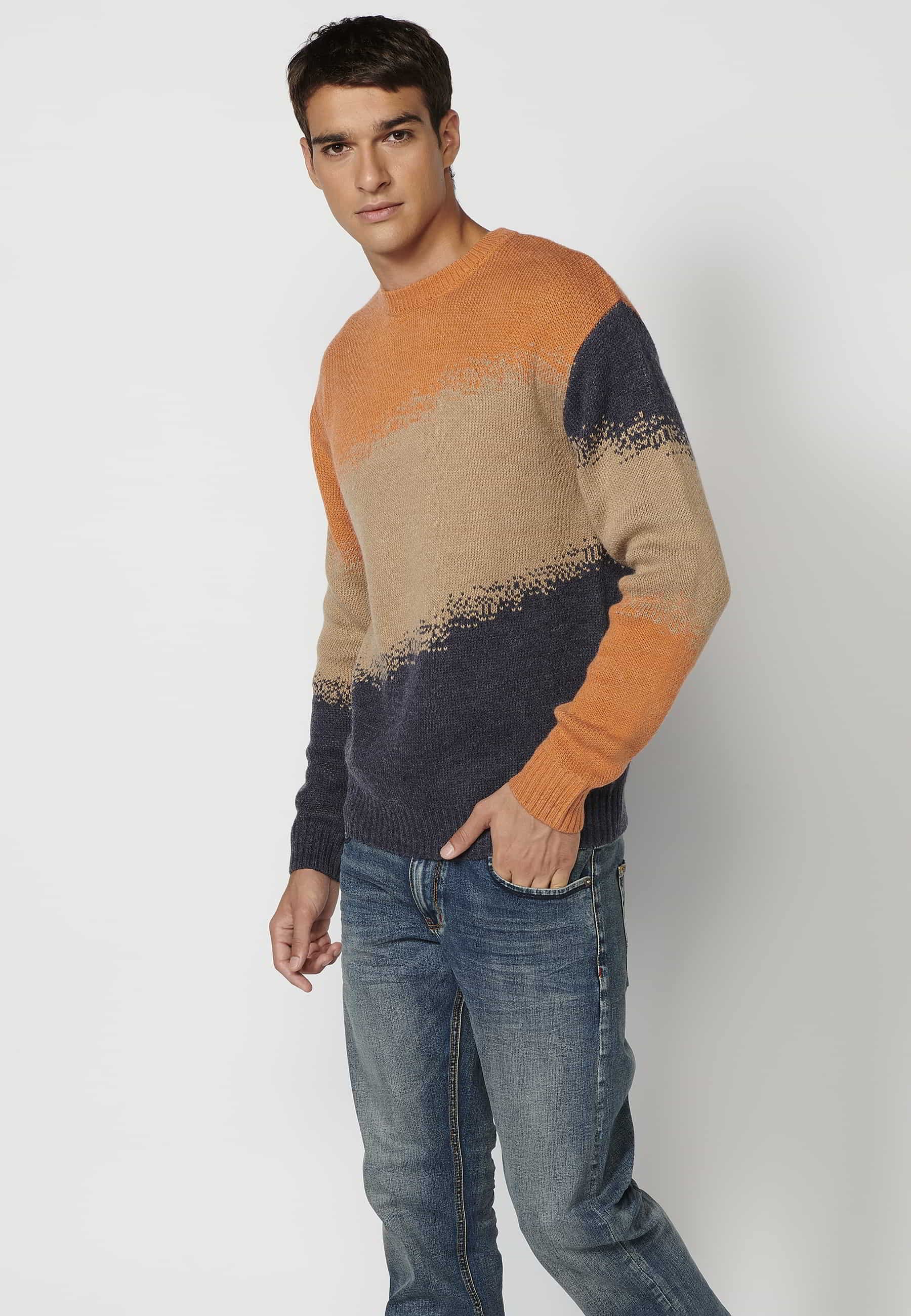 Jersei de punt màniga llarga coll rodó a franges multicolor per a Home 2