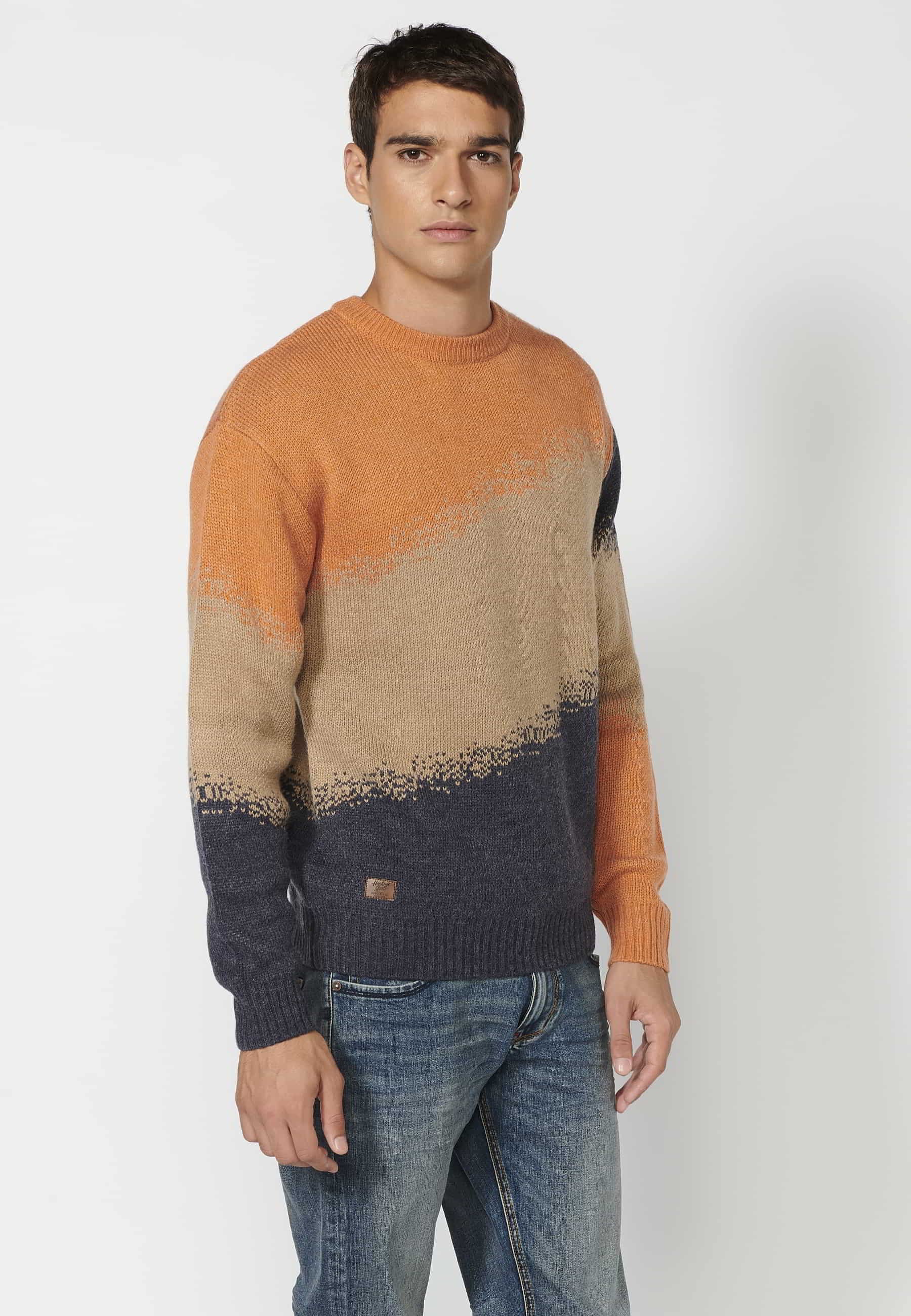 Jersei de punt màniga llarga coll rodó a franges multicolor per a Home 3