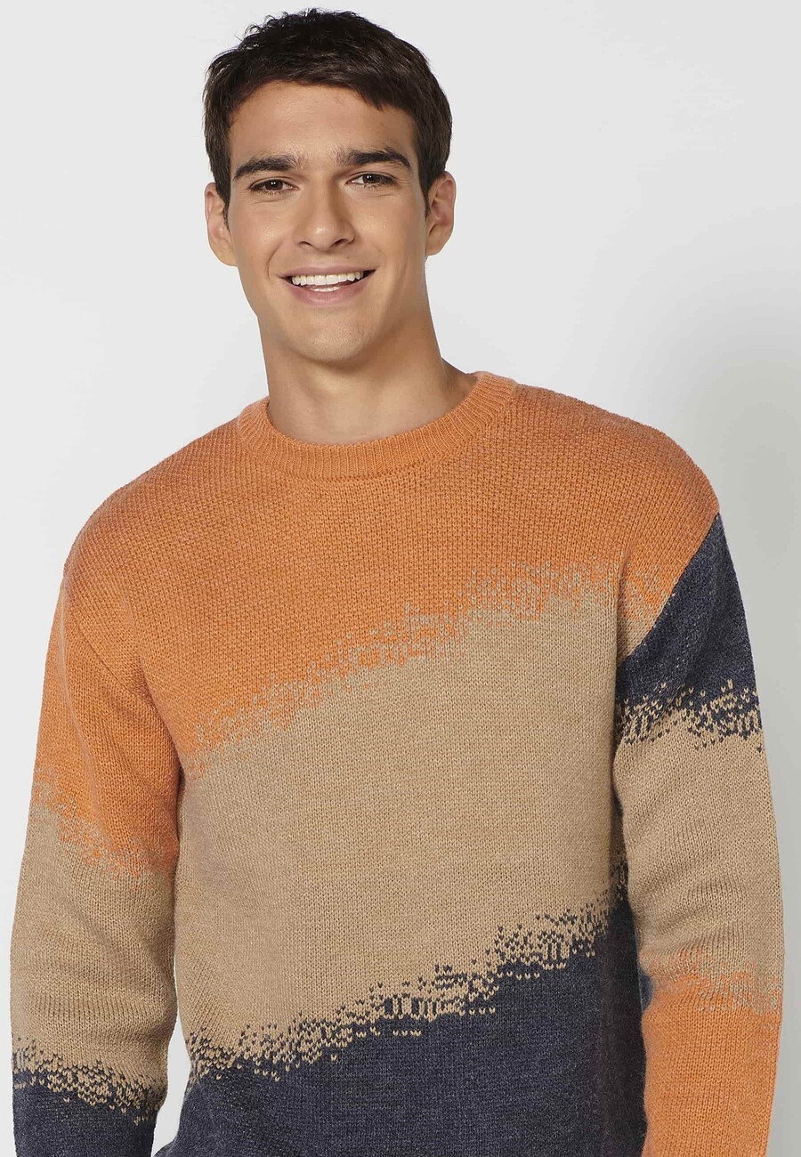 Jersei de punt màniga llarga coll rodó a franges multicolor per a Home 6