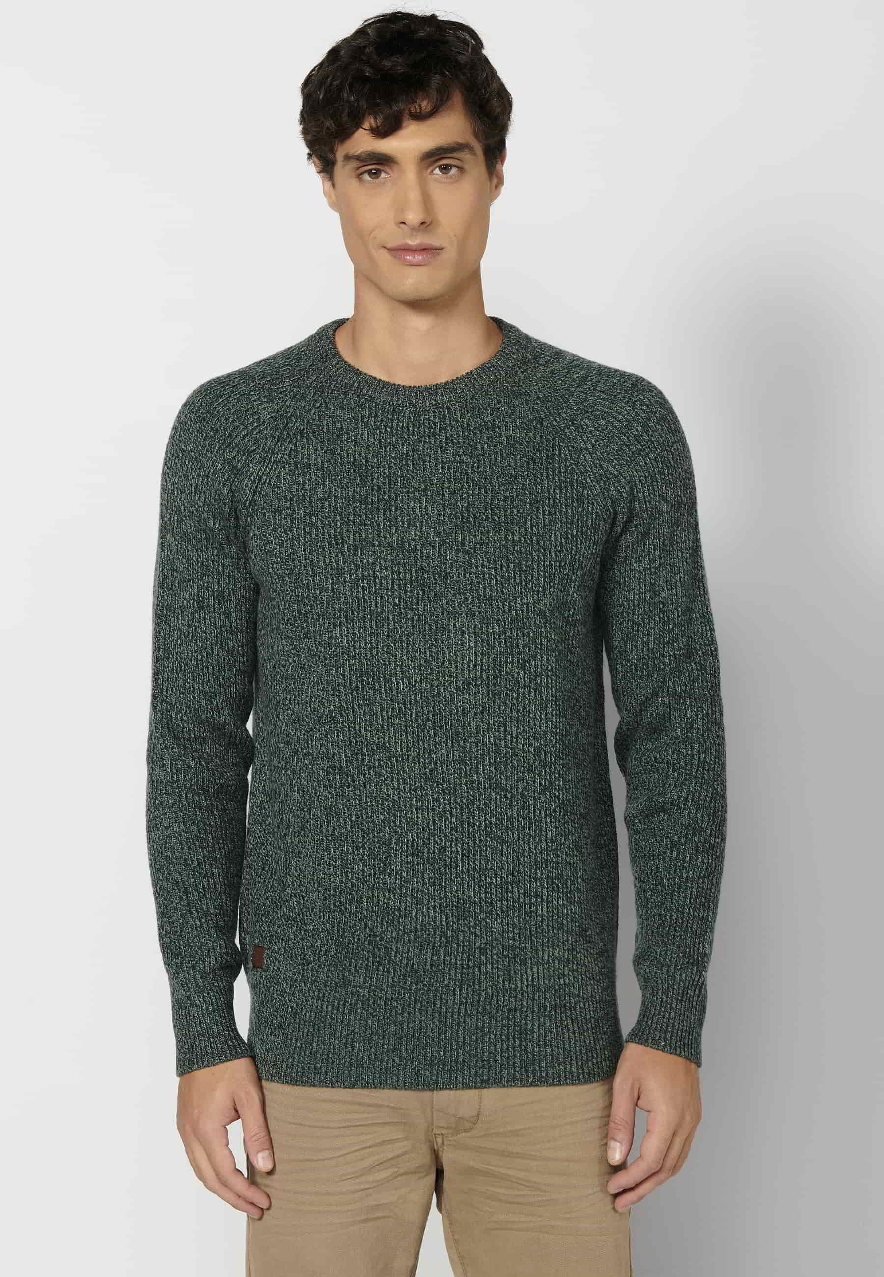 Green crew neck long sleeve knitted sweater for men 3