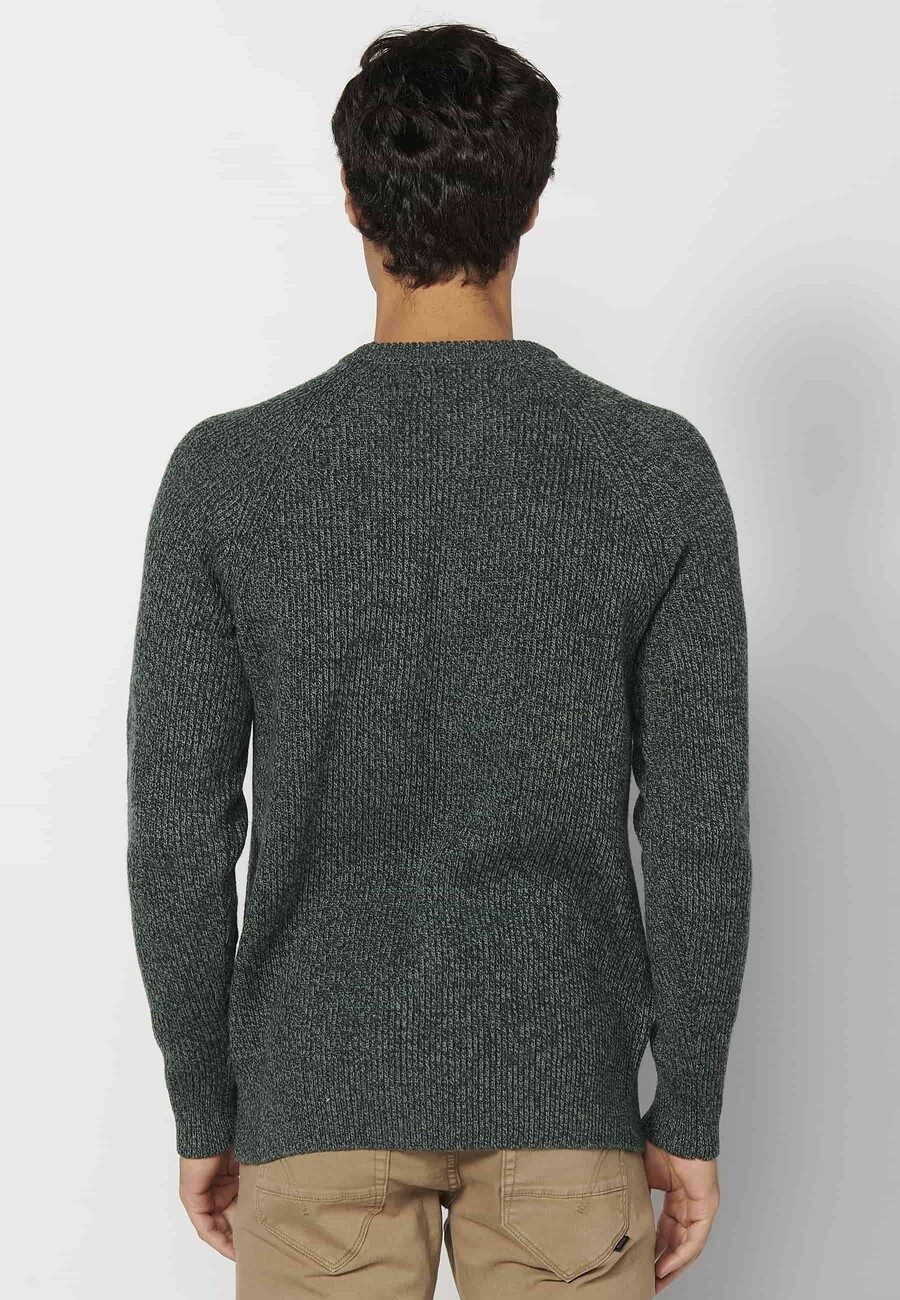 Green crew neck long sleeve knitted sweater for men 6