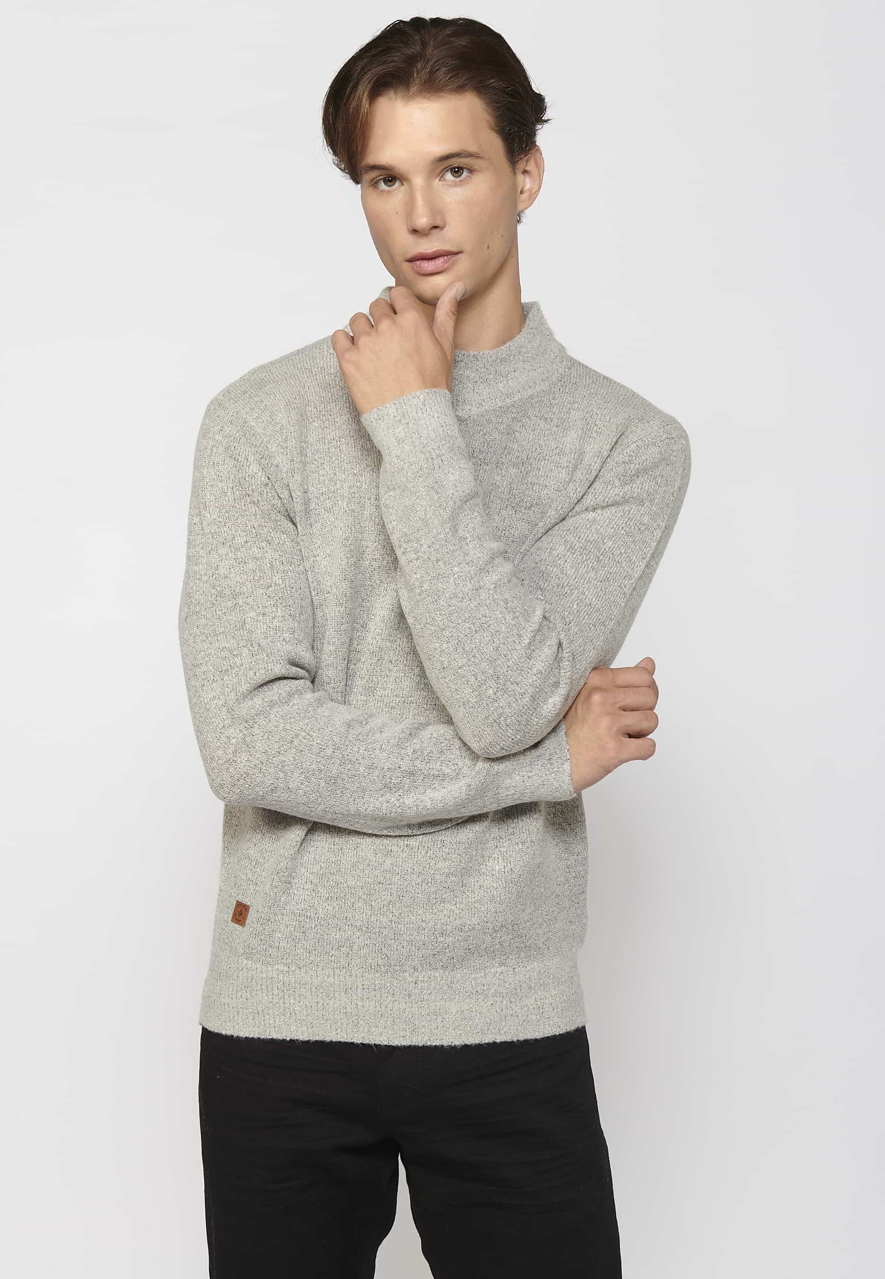 Jersey de punto de cuello alto redondo color gris para hombre | Ropa Casual