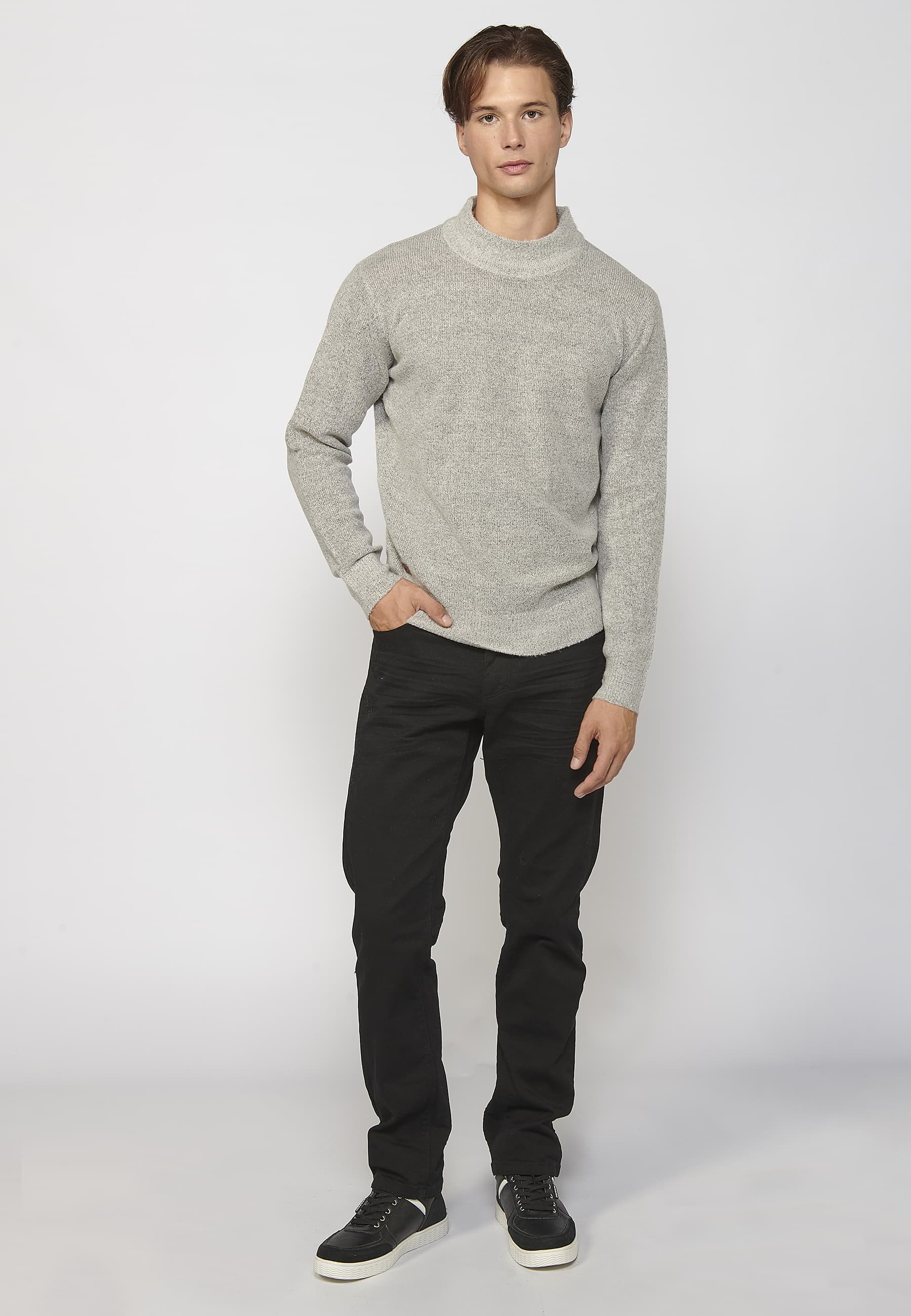 Jersey de punto de cuello alto redondo color gris para hombre | Ropa Casual