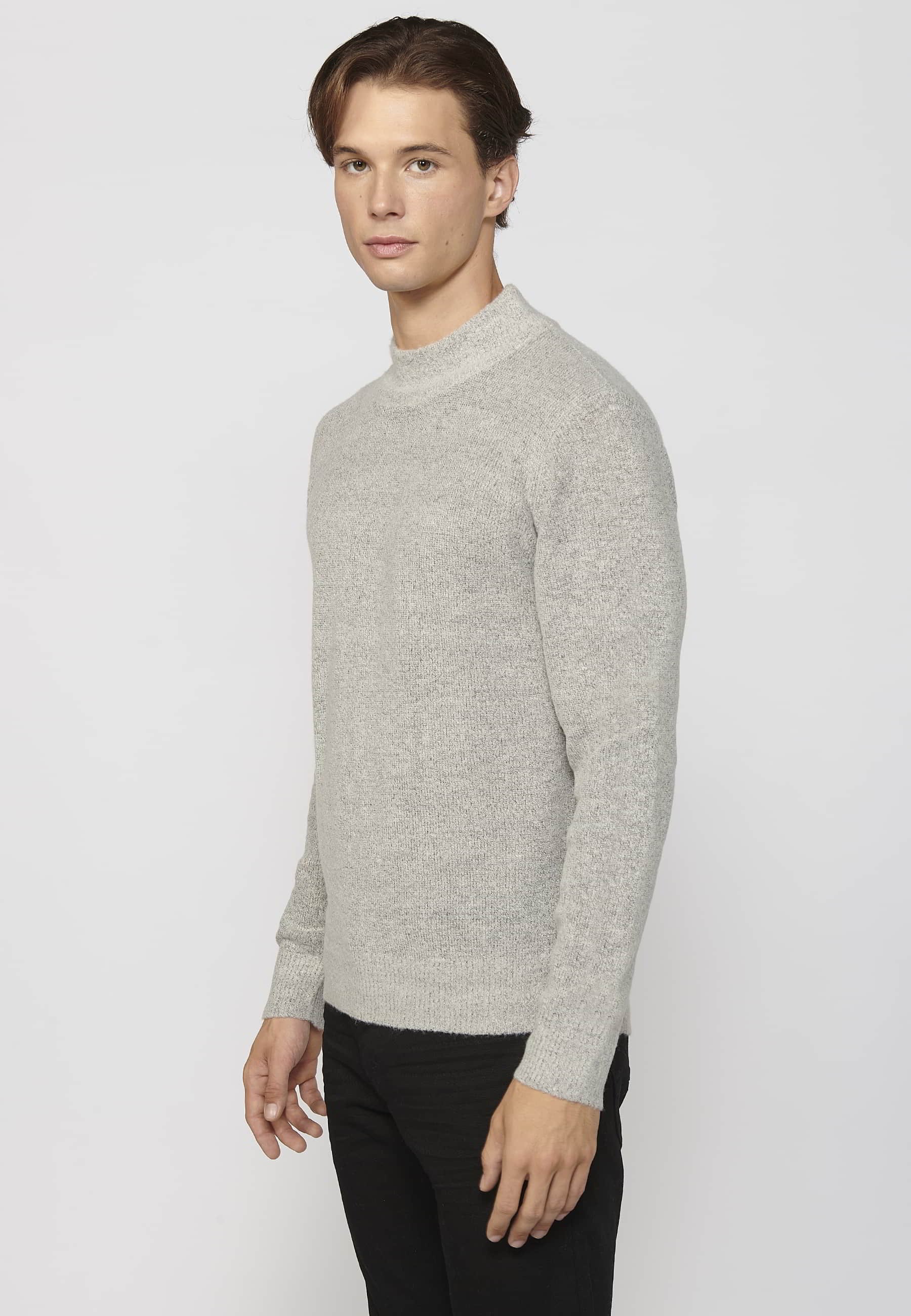 Jersey de punto de cuello alto redondo color gris para hombre | Ropa Casual