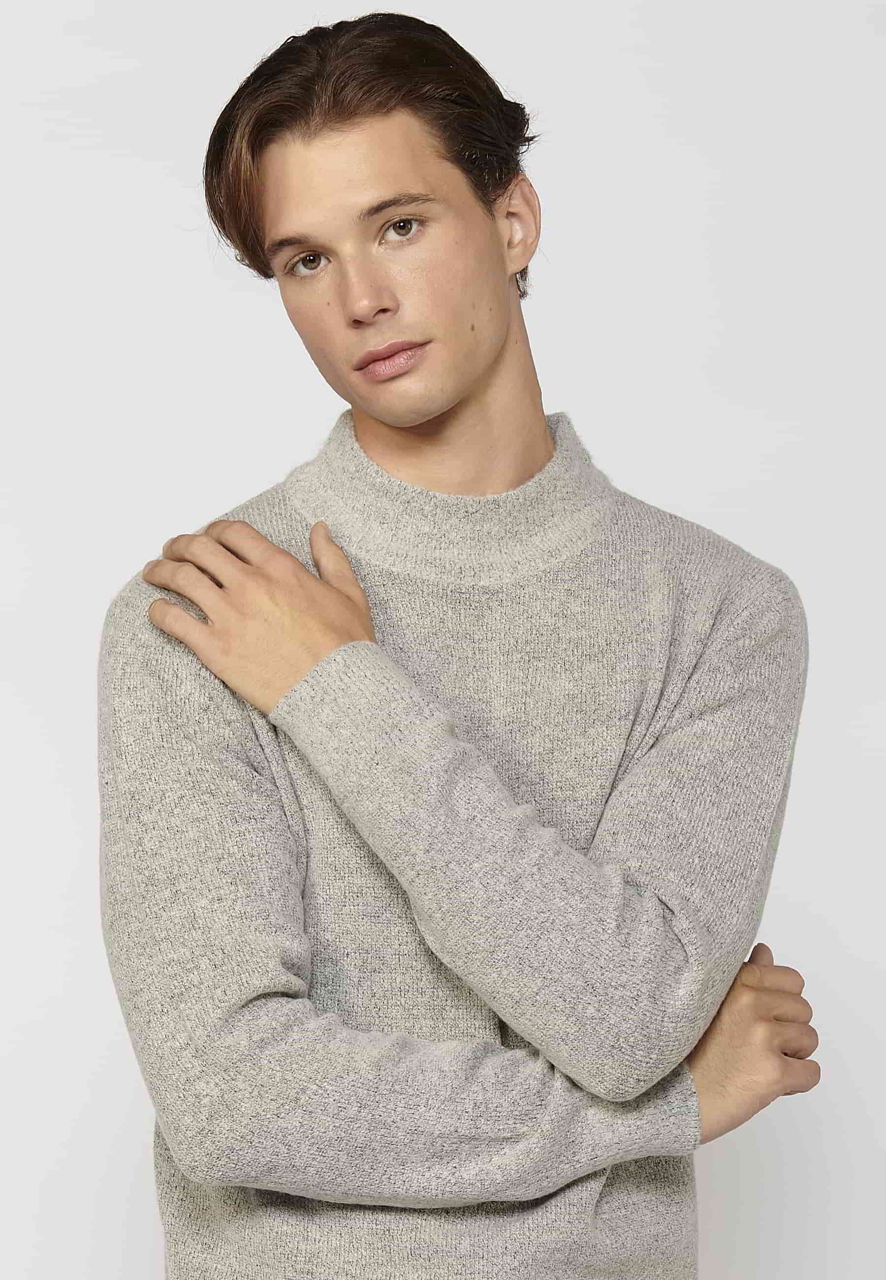 Jersey de punto de cuello alto redondo color gris para hombre | Ropa Casual