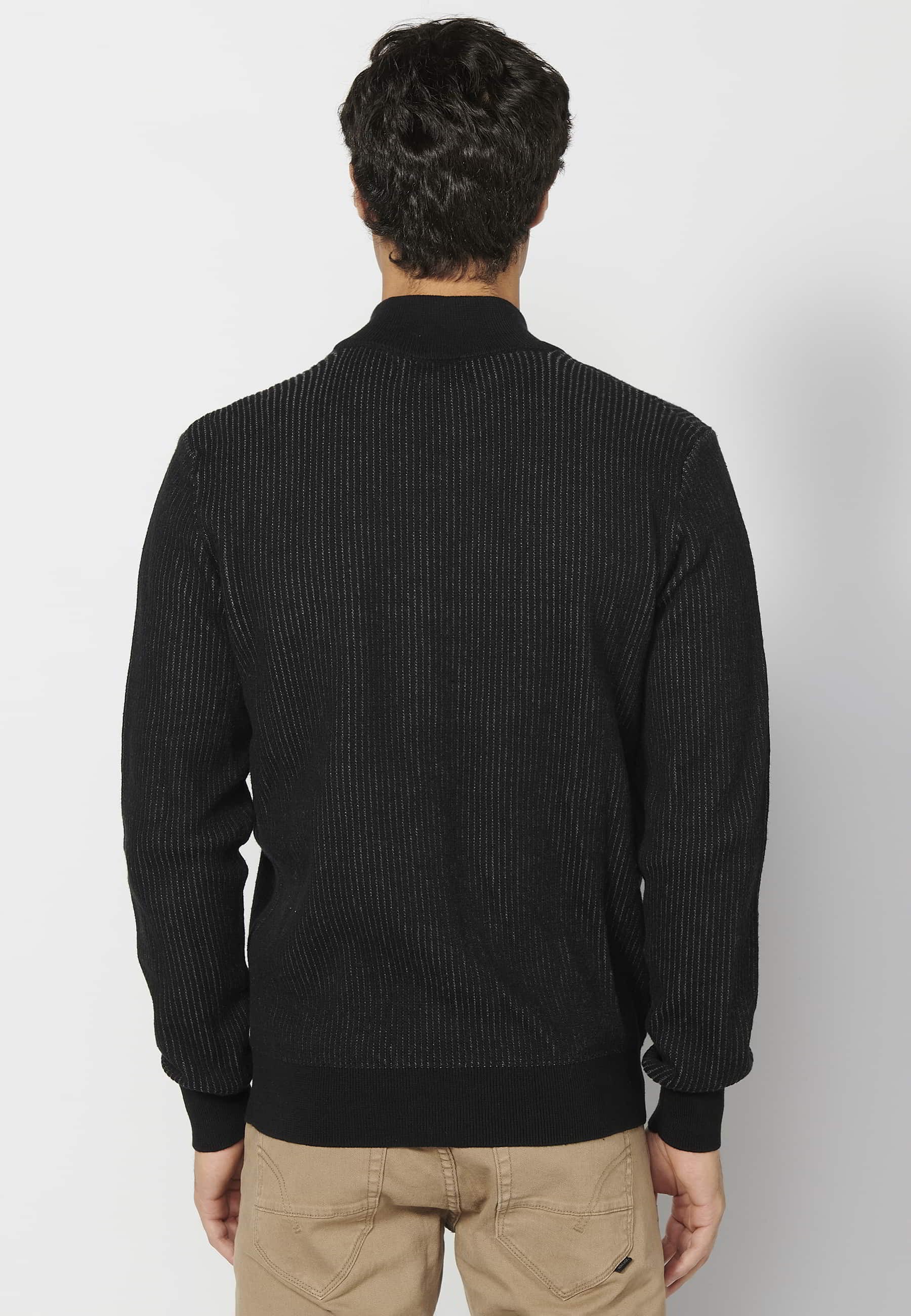 Jersey de punto de algodón manga larga cuello alto cierre cremallera color negro para hombre | Ropa Casual 5