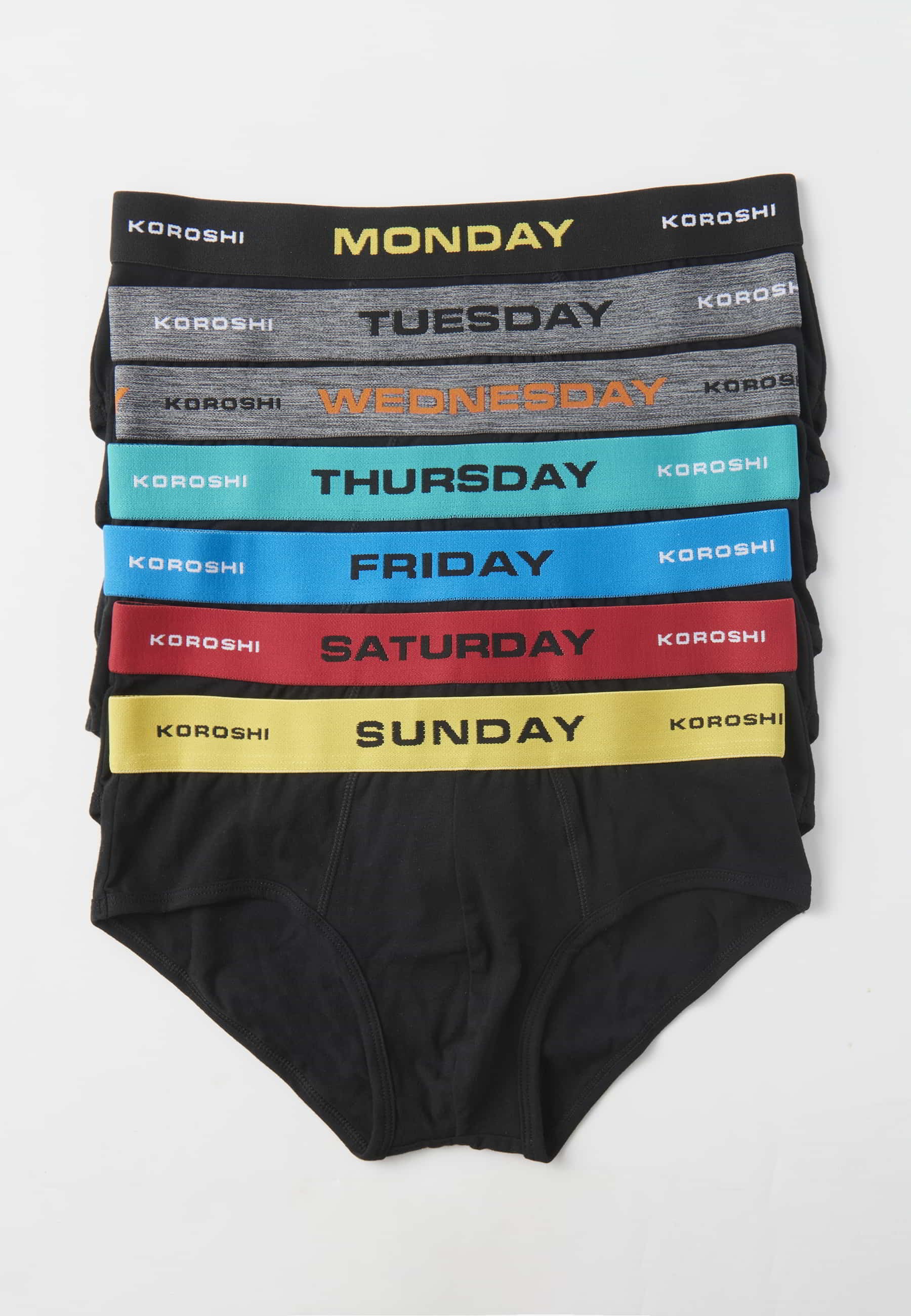 Pack of seven briefs in different colors, one for each day of the week, for Men