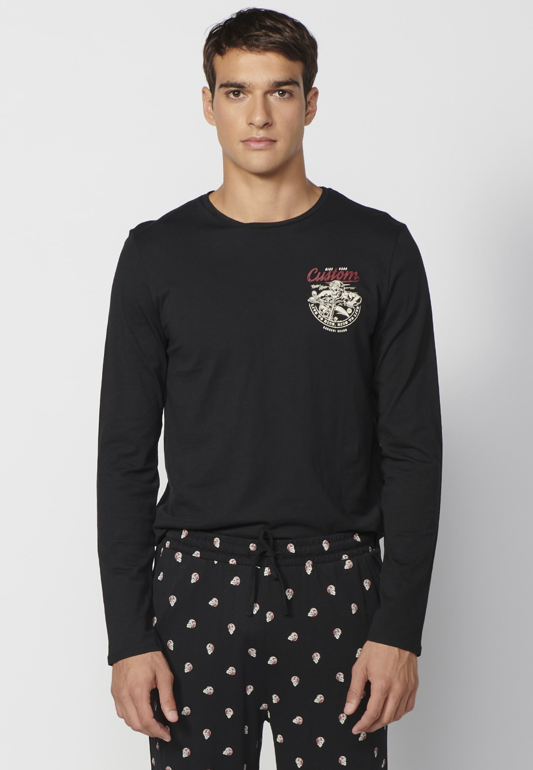 Pyjama long en coton noir pour homme