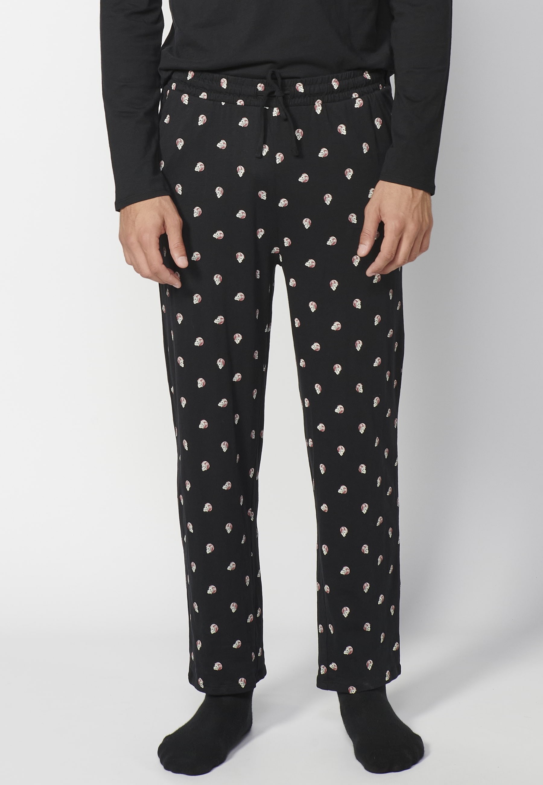 Pyjama long en coton noir pour homme