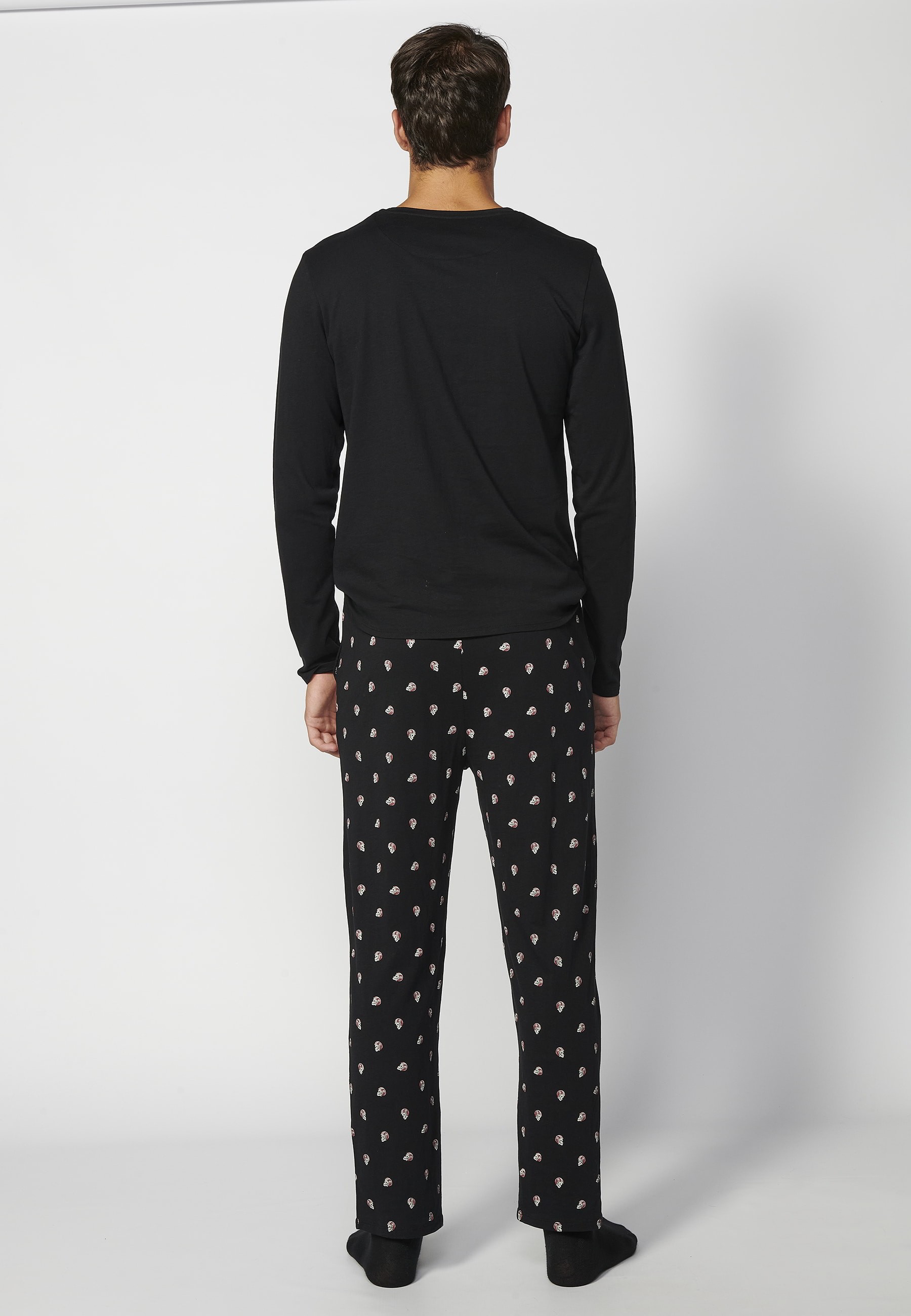 Pyjama long en coton noir pour homme