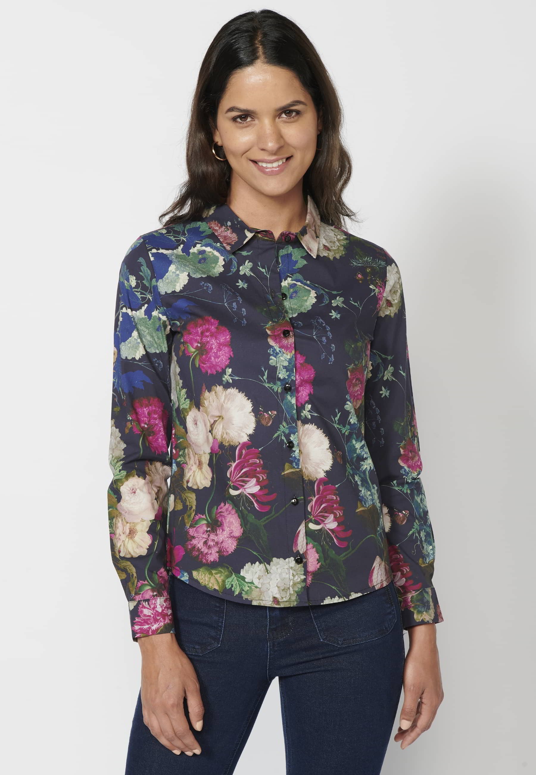 Multicolor Floral Print Long Sleeve Shirt for Women