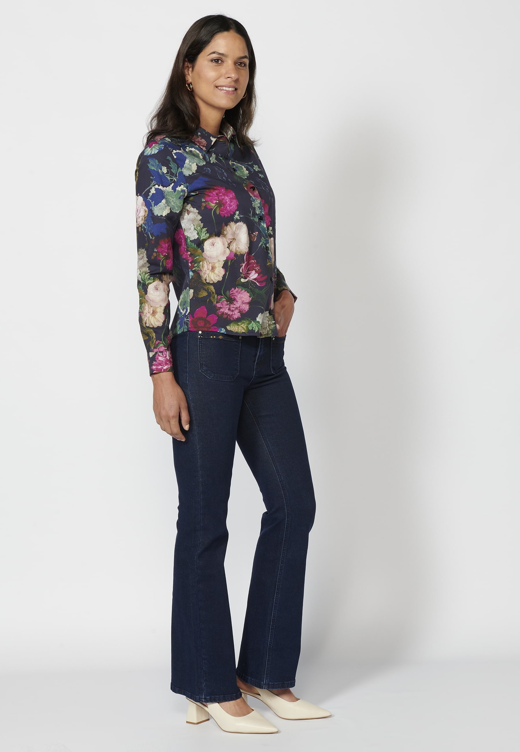 Multicolor Floral Print Long Sleeve Shirt for Women