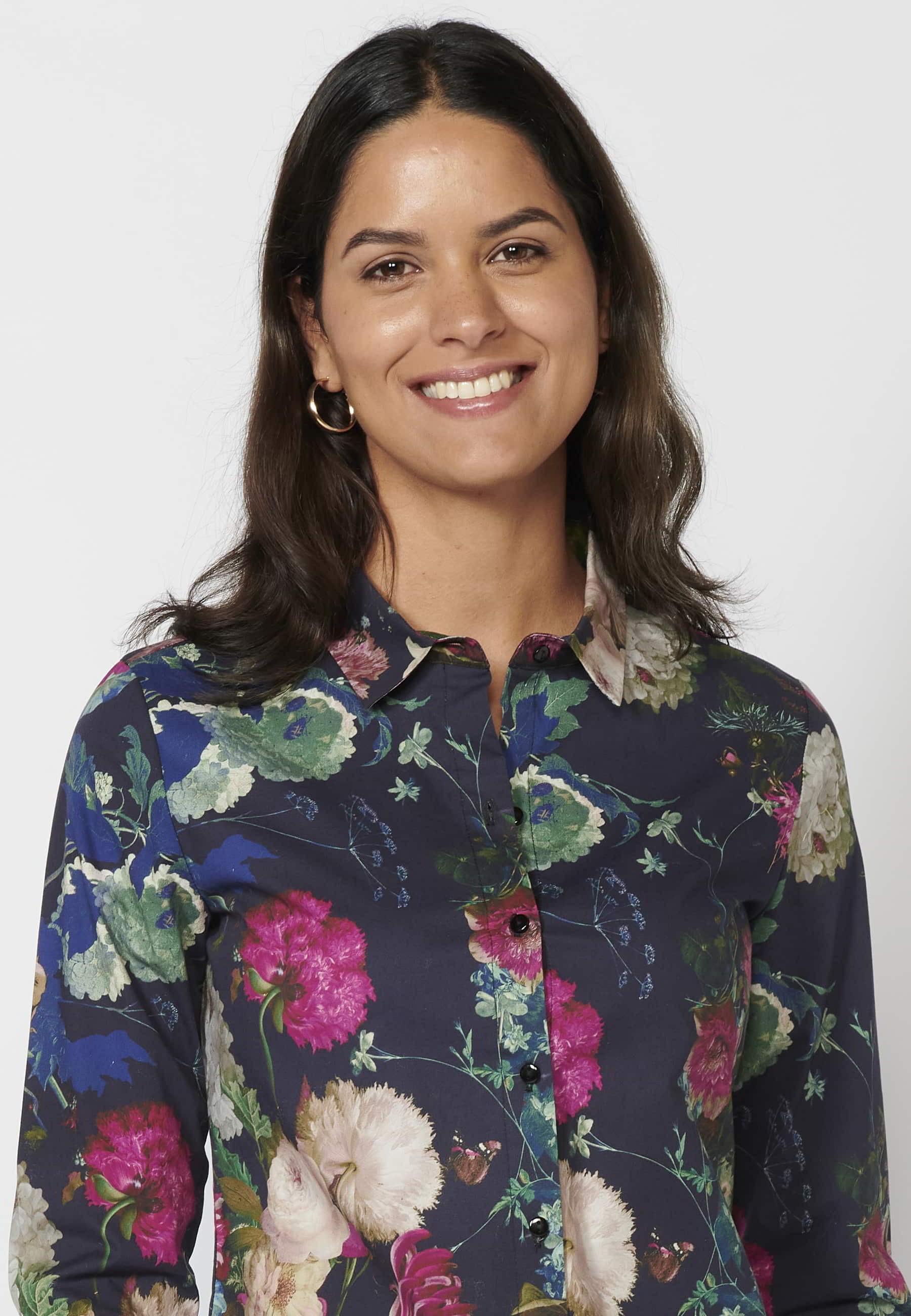 Multicolor Floral Print Long Sleeve Shirt for Women