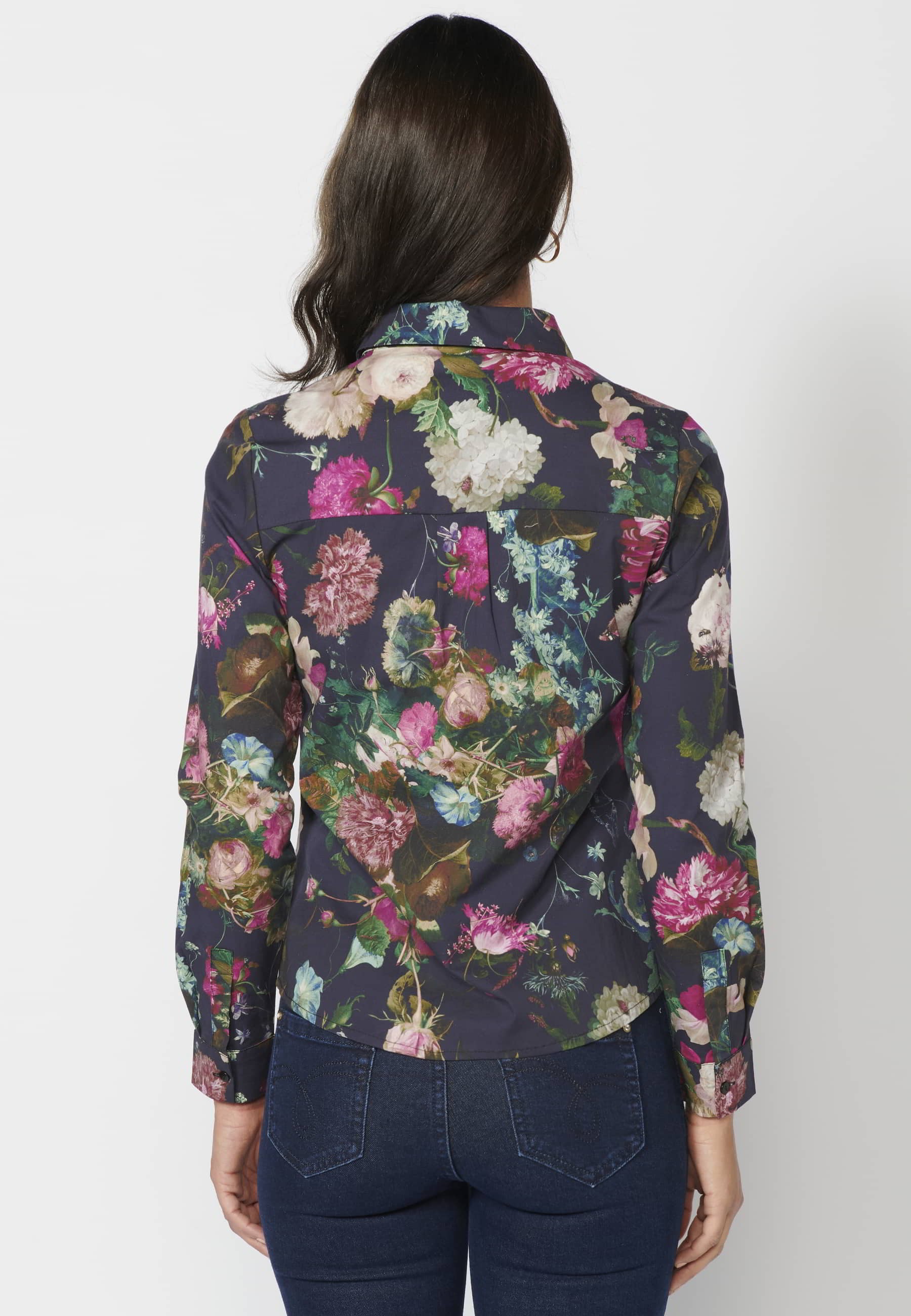 Multicolor Floral Print Long Sleeve Shirt for Women