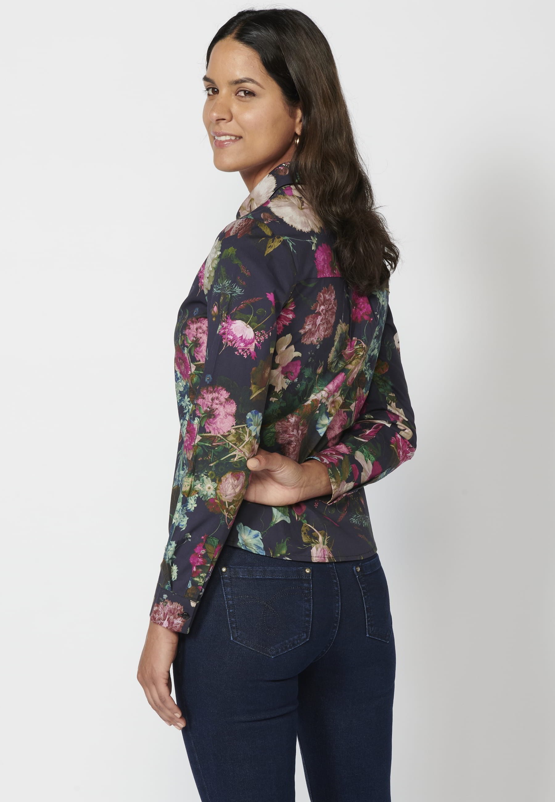Multicolor Floral Print Long Sleeve Shirt for Women