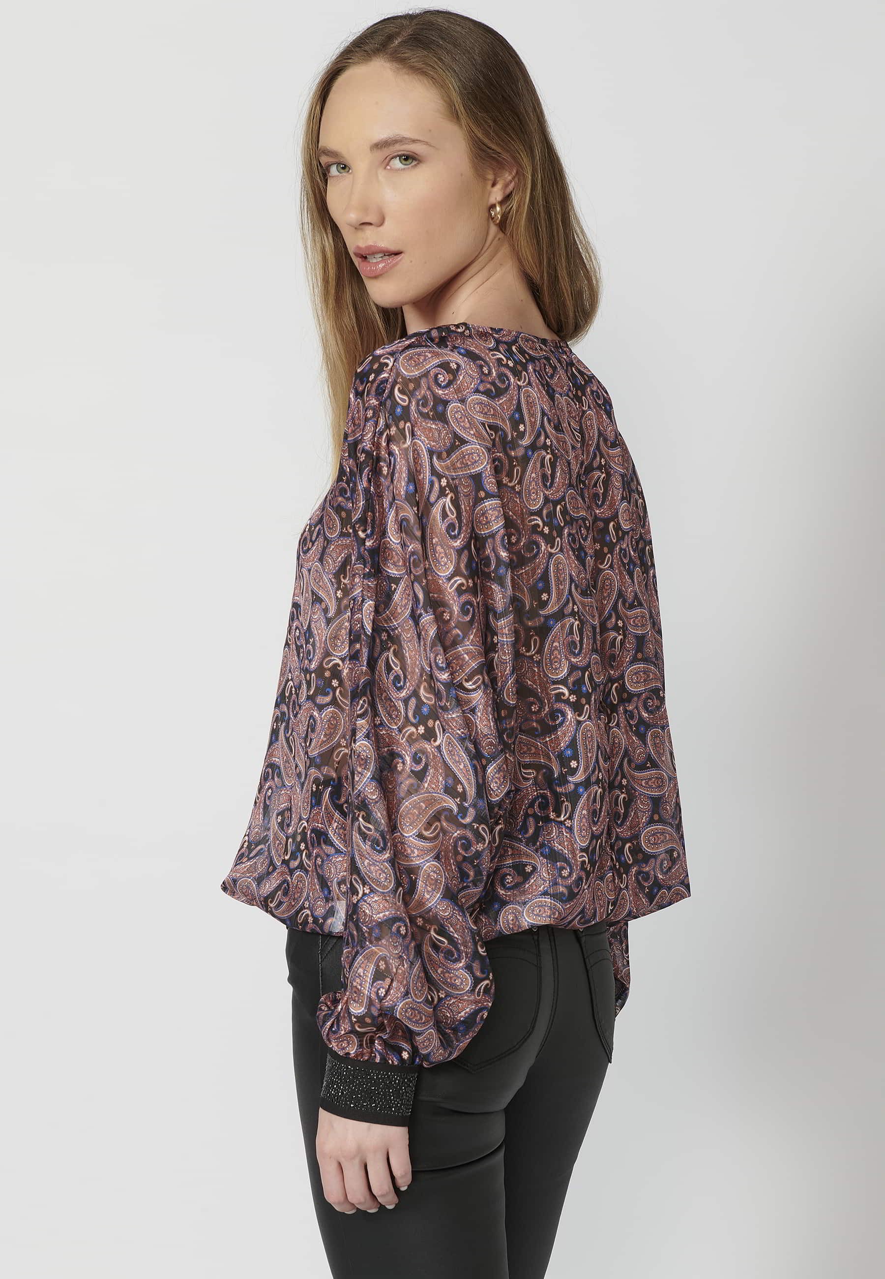 Women's Multicolor Batwing Sleeve Zipper V Neck Long Sleeve Blouse