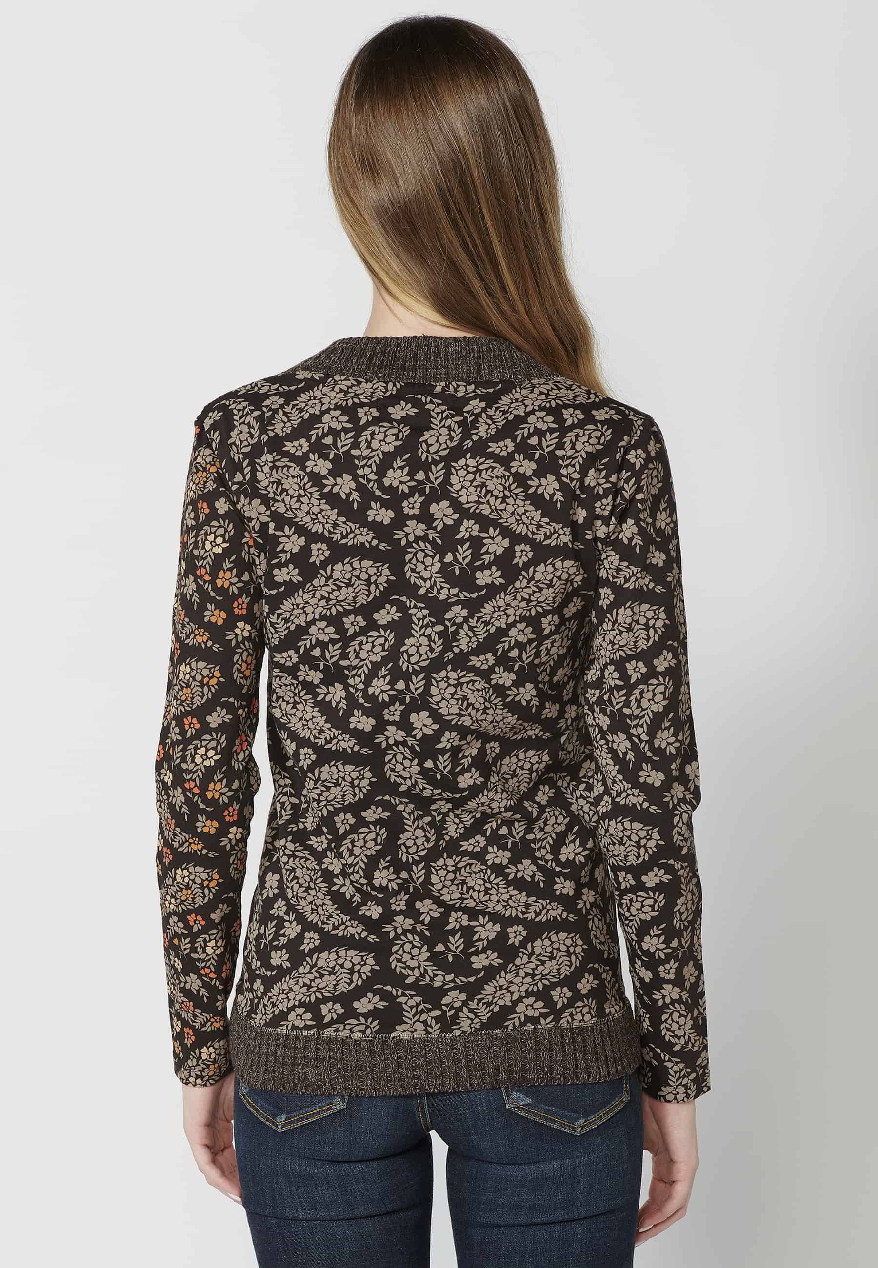 Camiseta manga larga de algodón escote v cruzado y estampado floral multicolor para mujer | Moda Actual