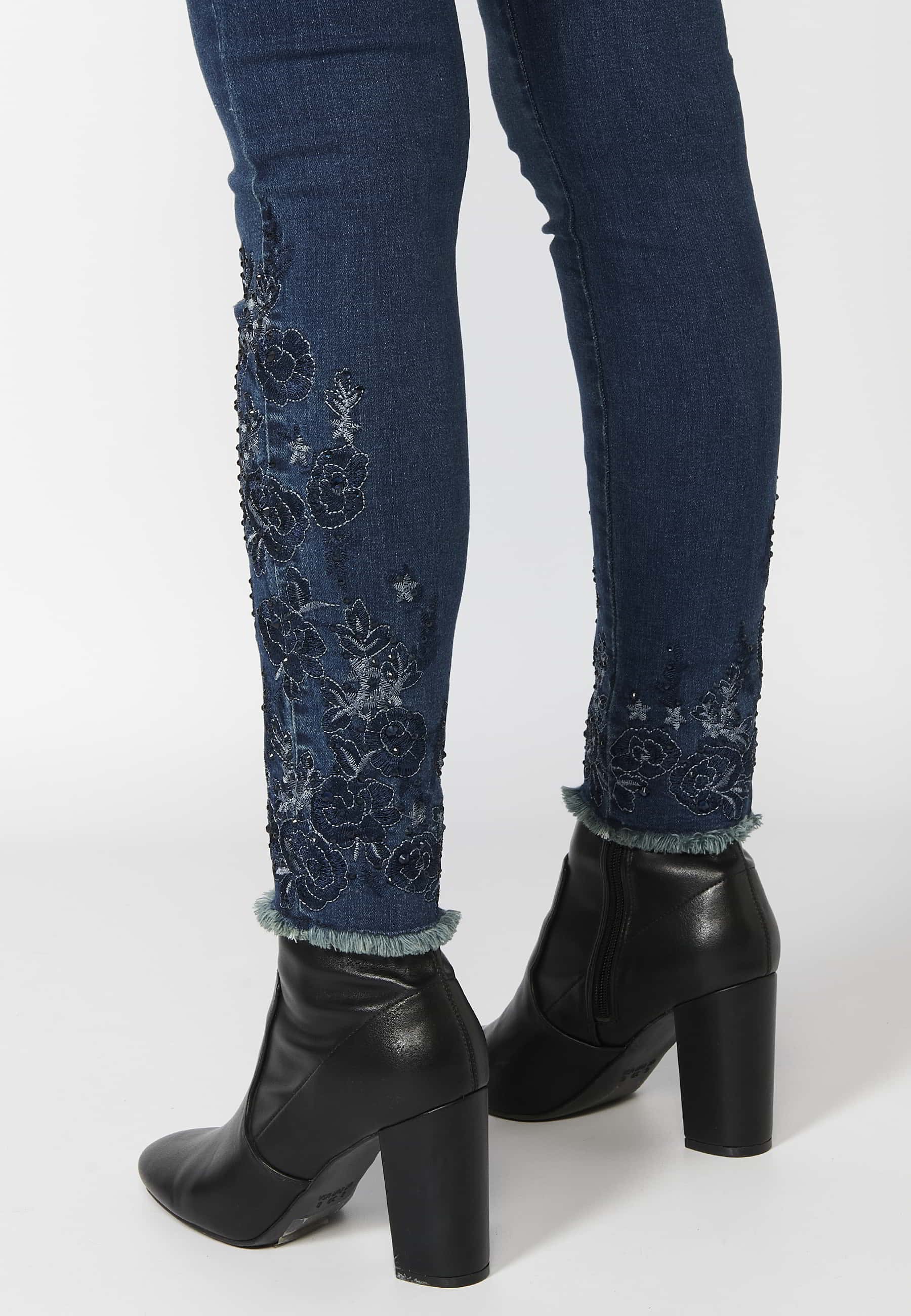 Pantalons llargs denim amb detalls a les butxaques color Blau Fosc per a Dona