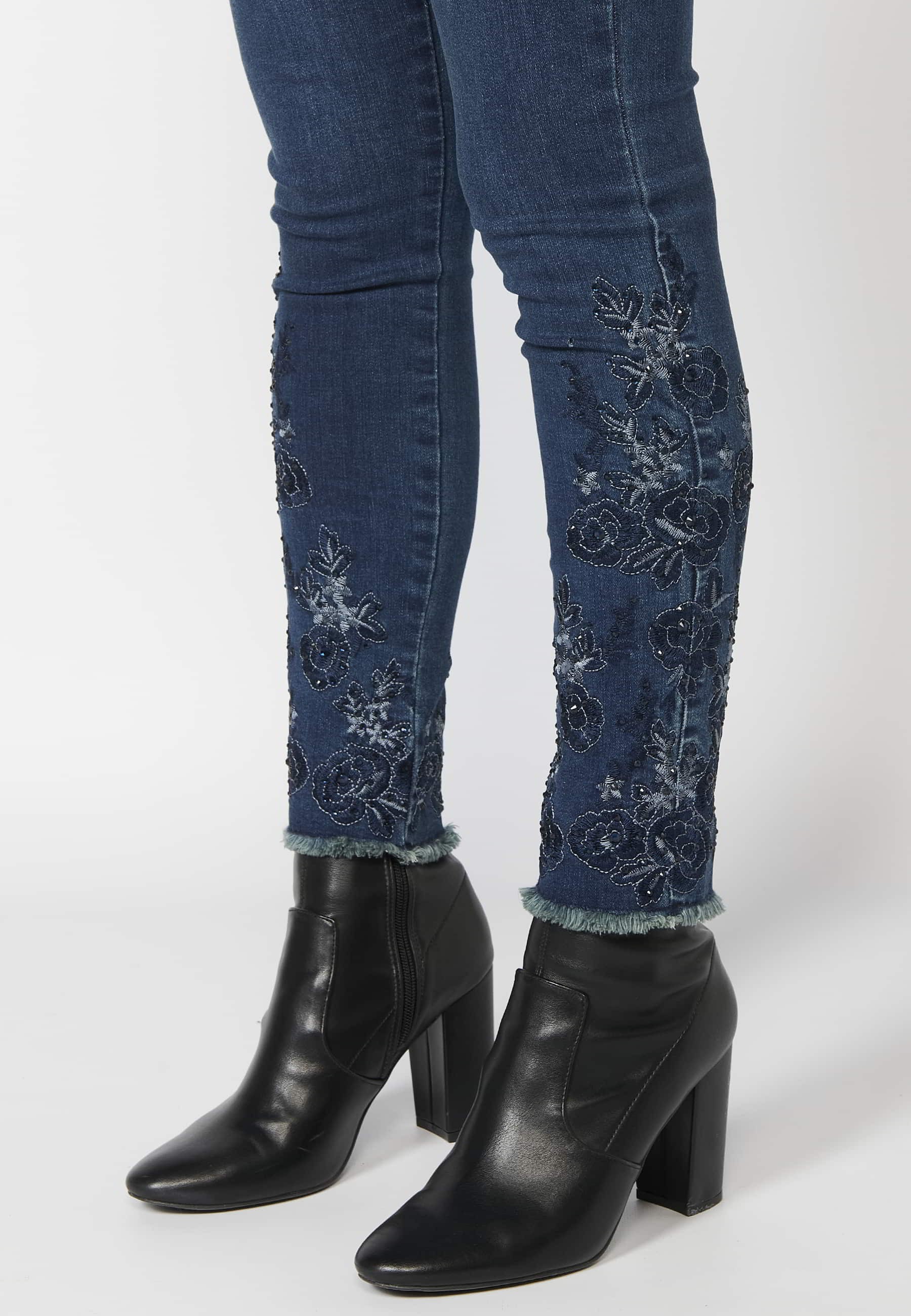 Pantalons llargs denim amb detalls a les butxaques color Blau Fosc per a Dona