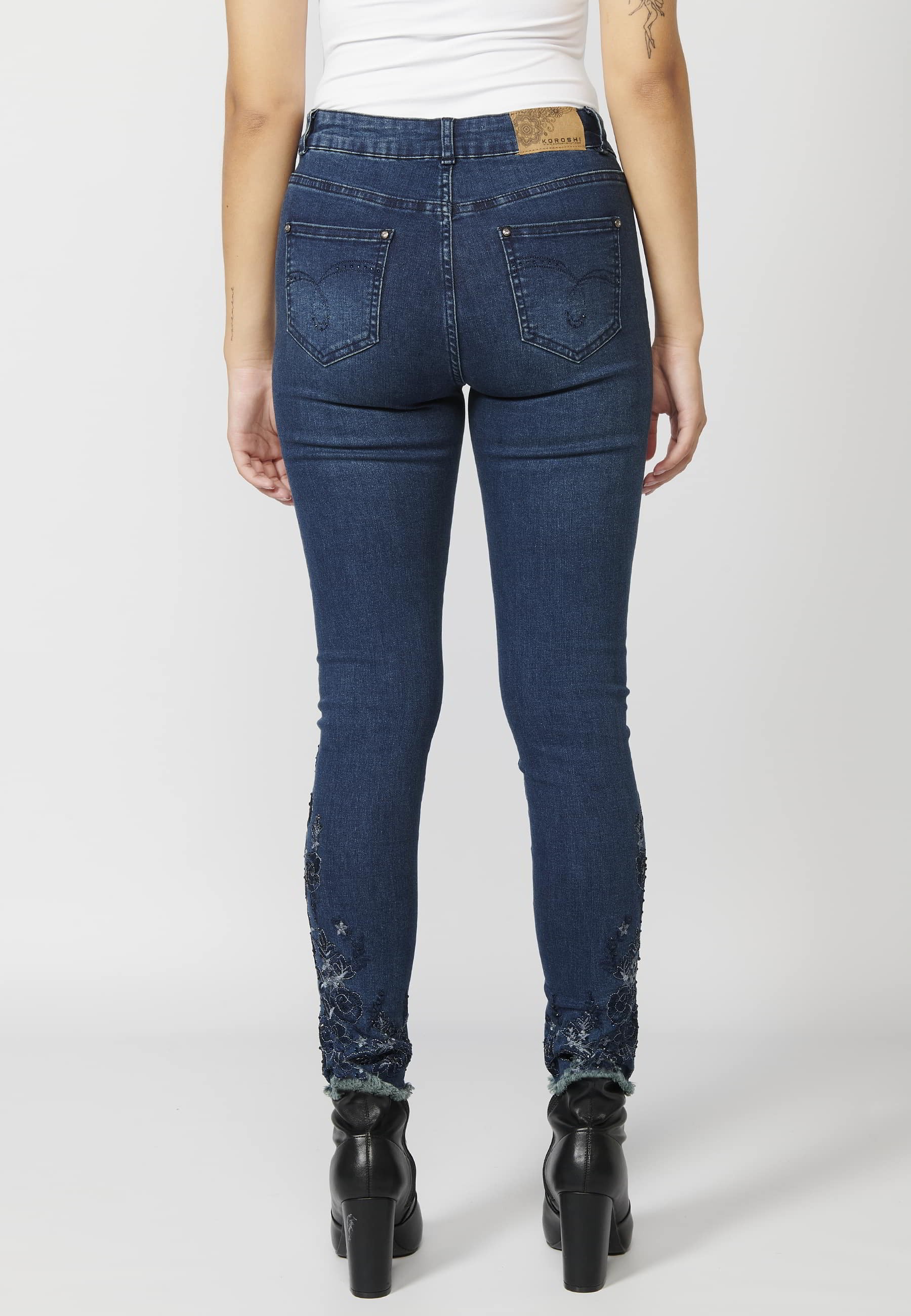 Pantalons llargs denim amb detalls a les butxaques color Blau Fosc per a Dona