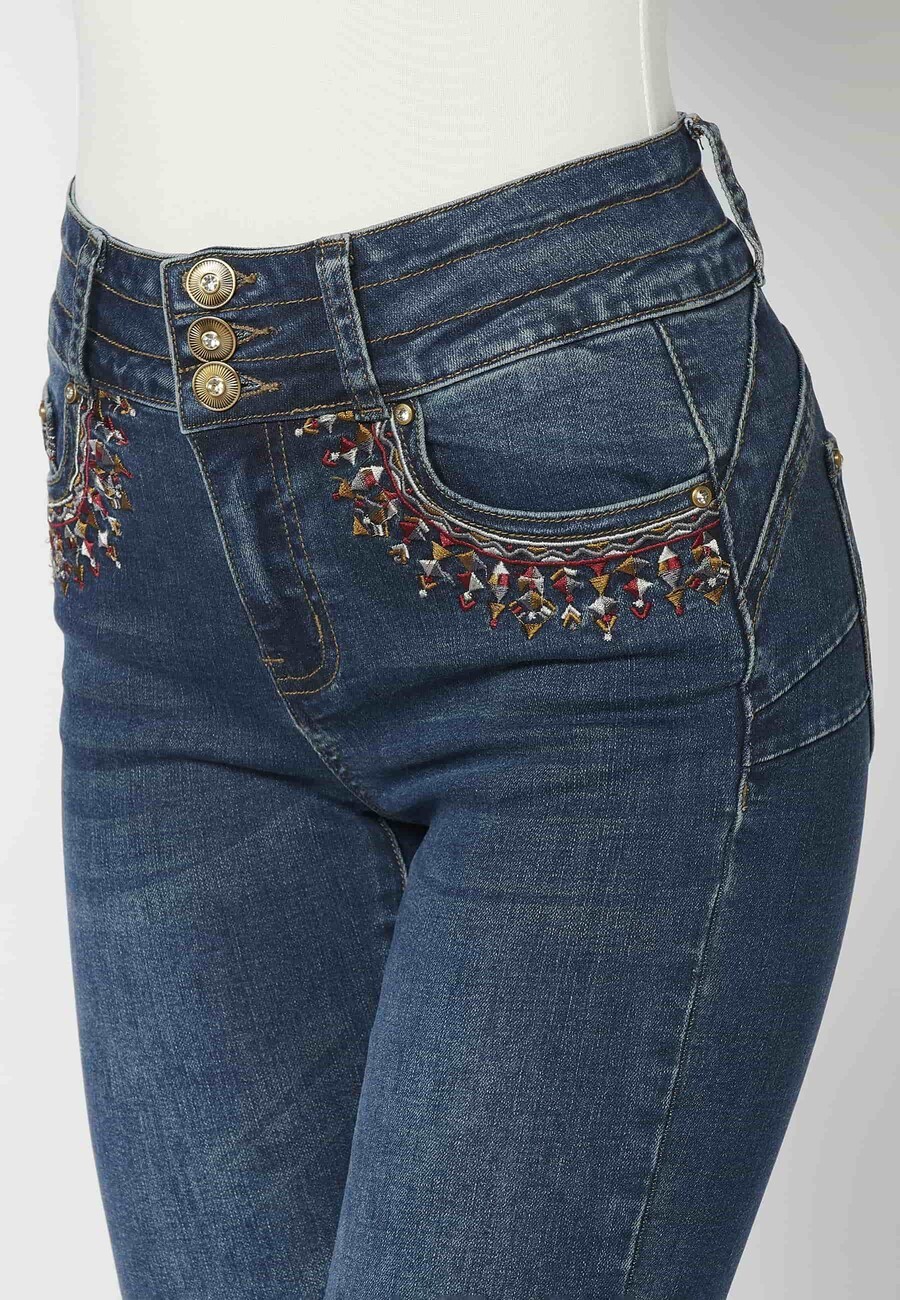 Long flared pants with floral embroidered detail in Dark Blue for Women 6