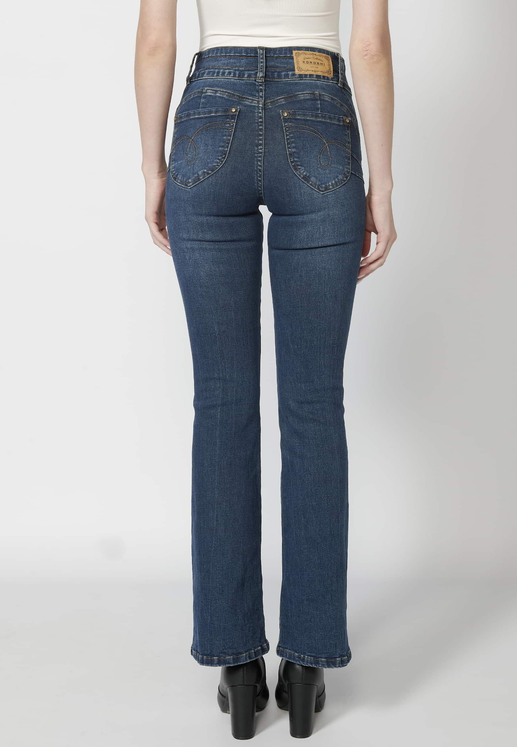 Long flared pants with floral embroidered detail in Dark Blue for Women 4