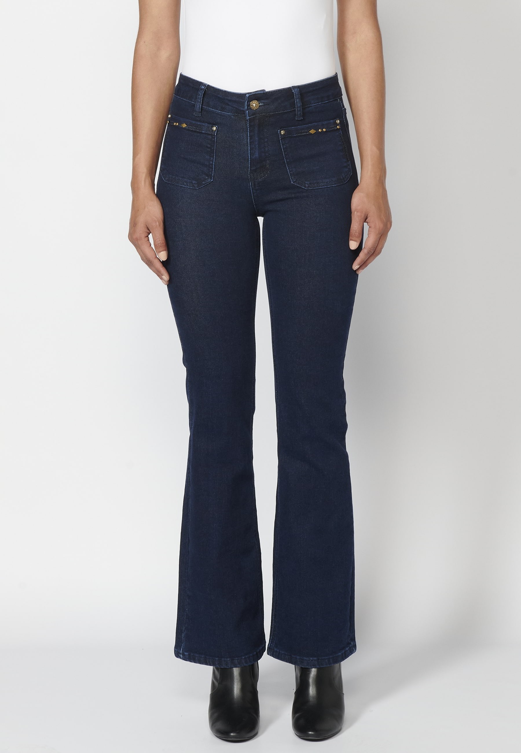 Pantalón largo straigth acampanado color azul oscuro para mujer | Moda Actual