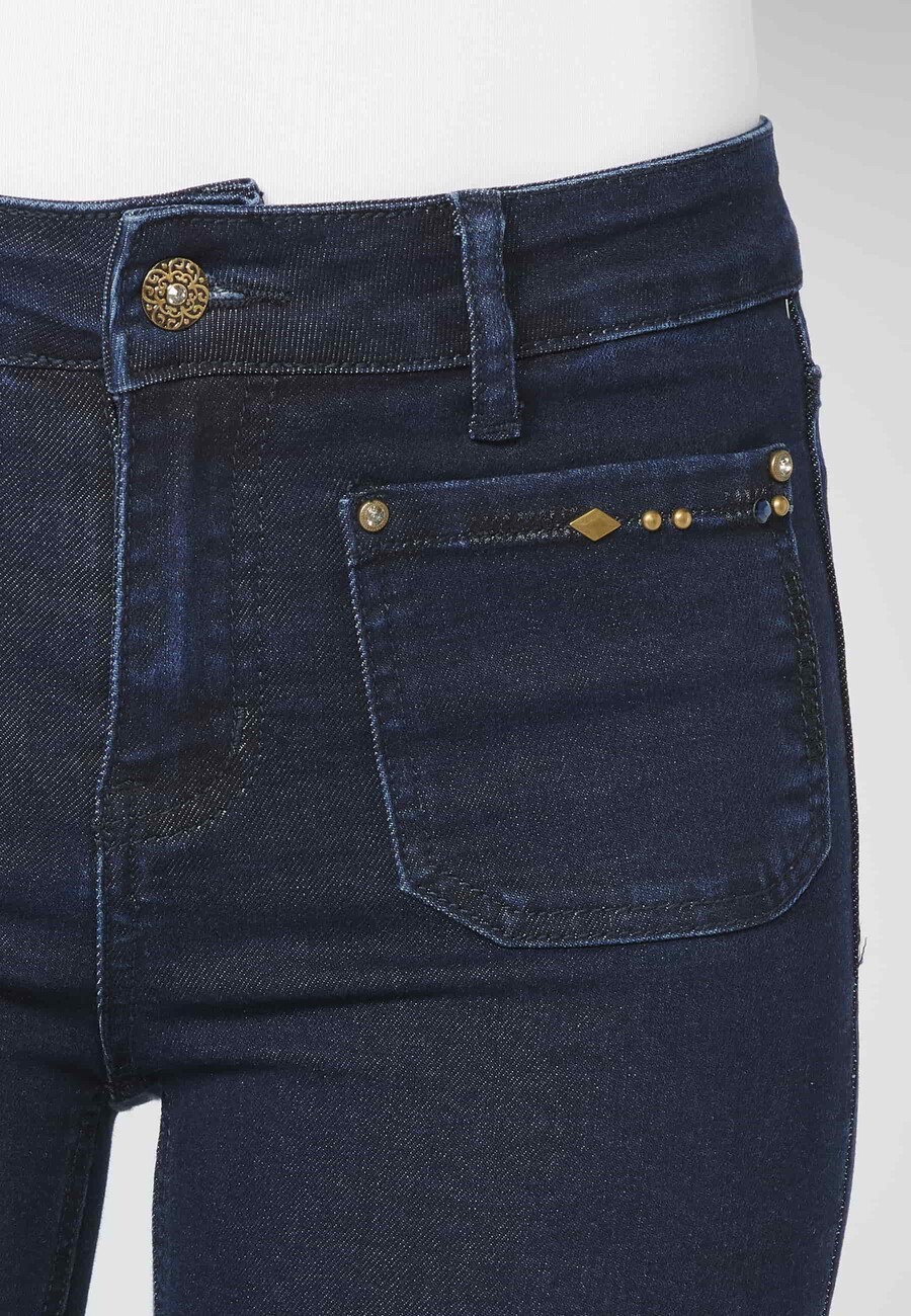 Pantalón largo straigth acampanado color azul oscuro para mujer | Moda Actual 8