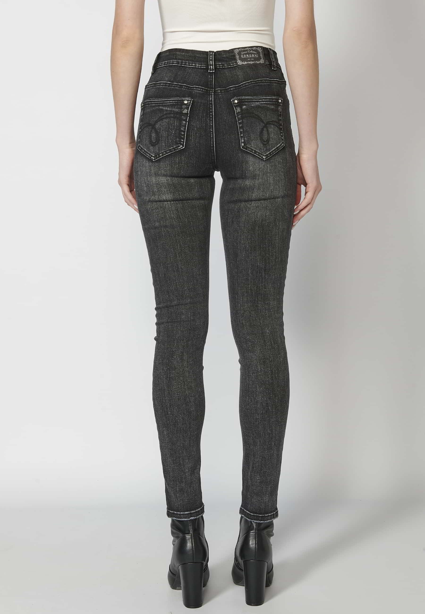 Pantalon long effet usé avec détail déchiré en noir pour Femme 3