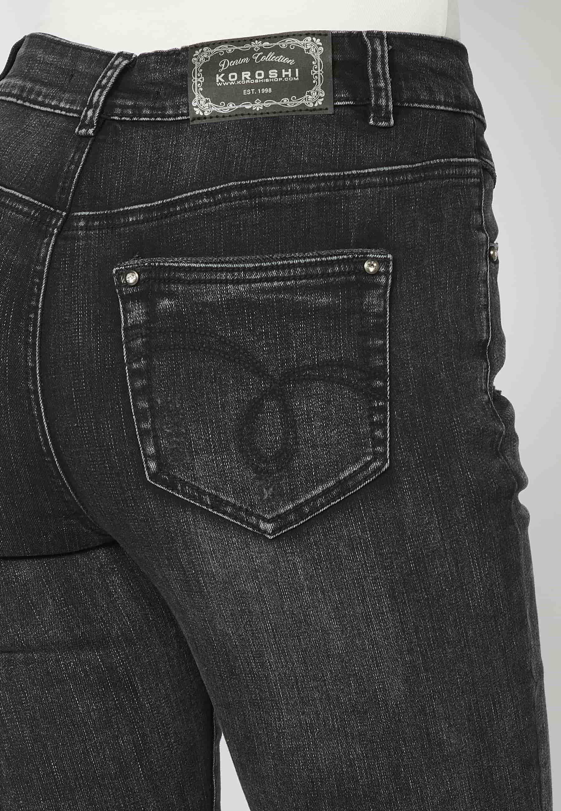 Lange Hose mit Used-Effekt und zerrissenem Detail in Schwarz für Damen 6