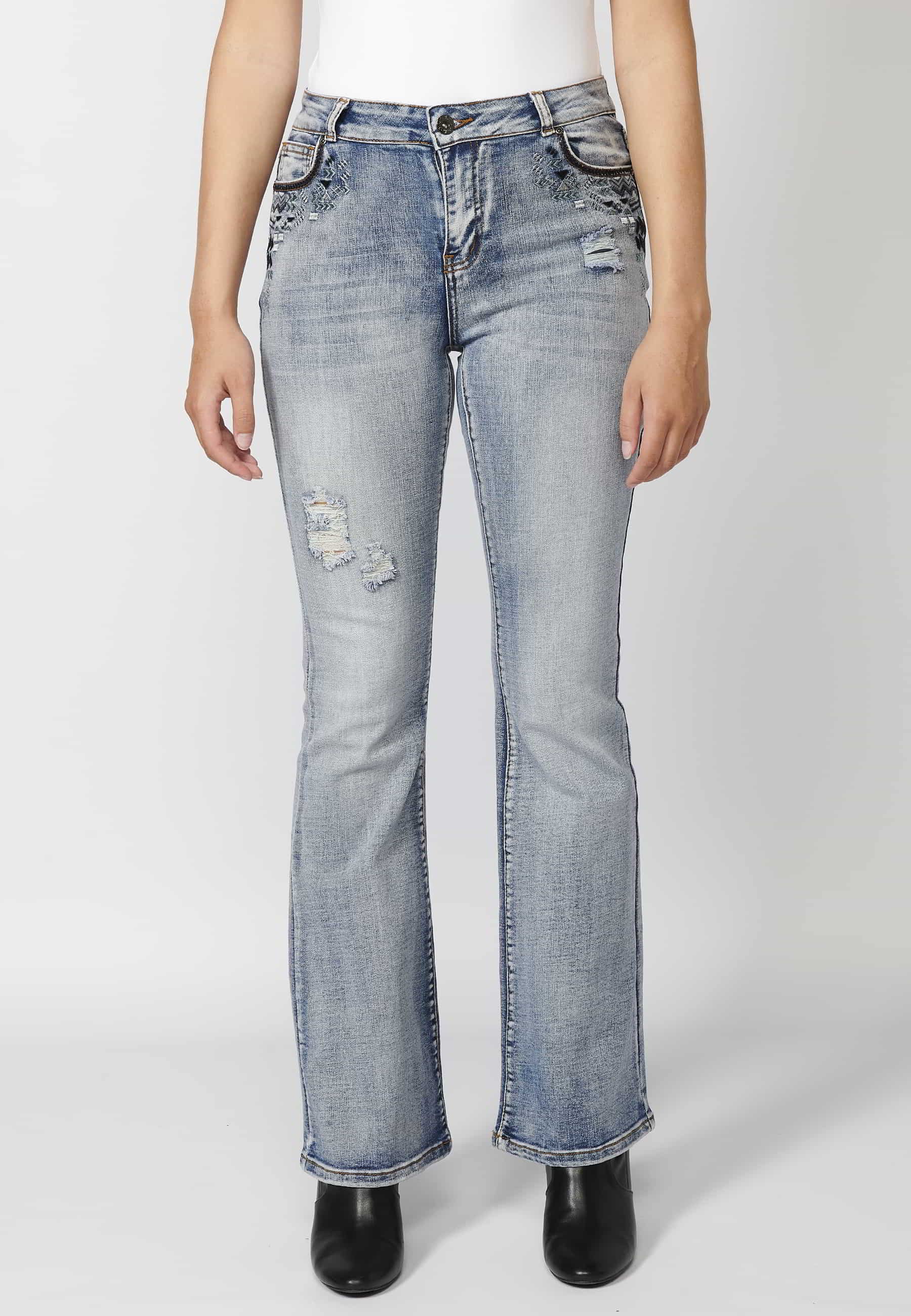 Pantalon évasé long bleu clair pour femme