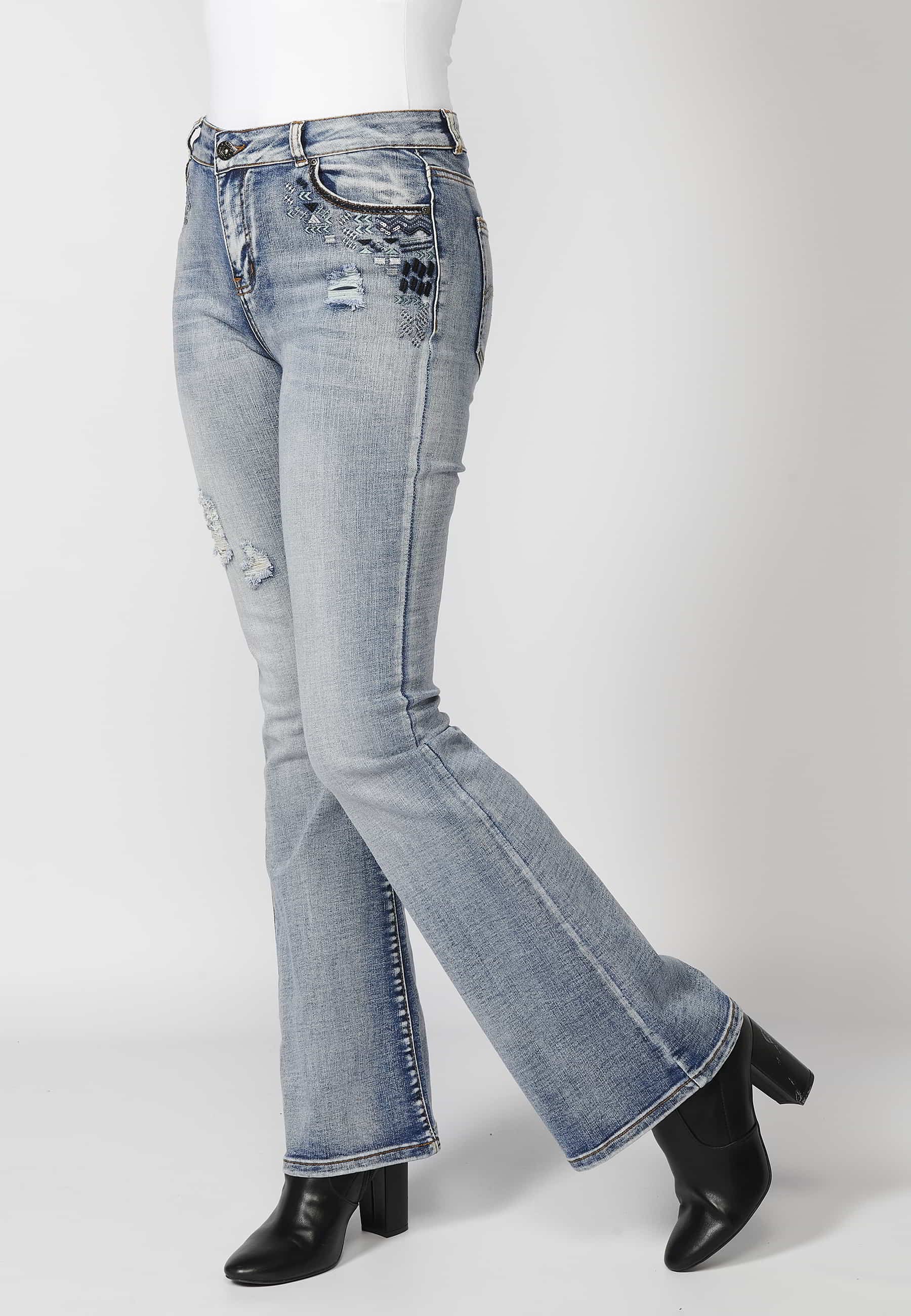 Pantalon évasé long bleu clair pour femme