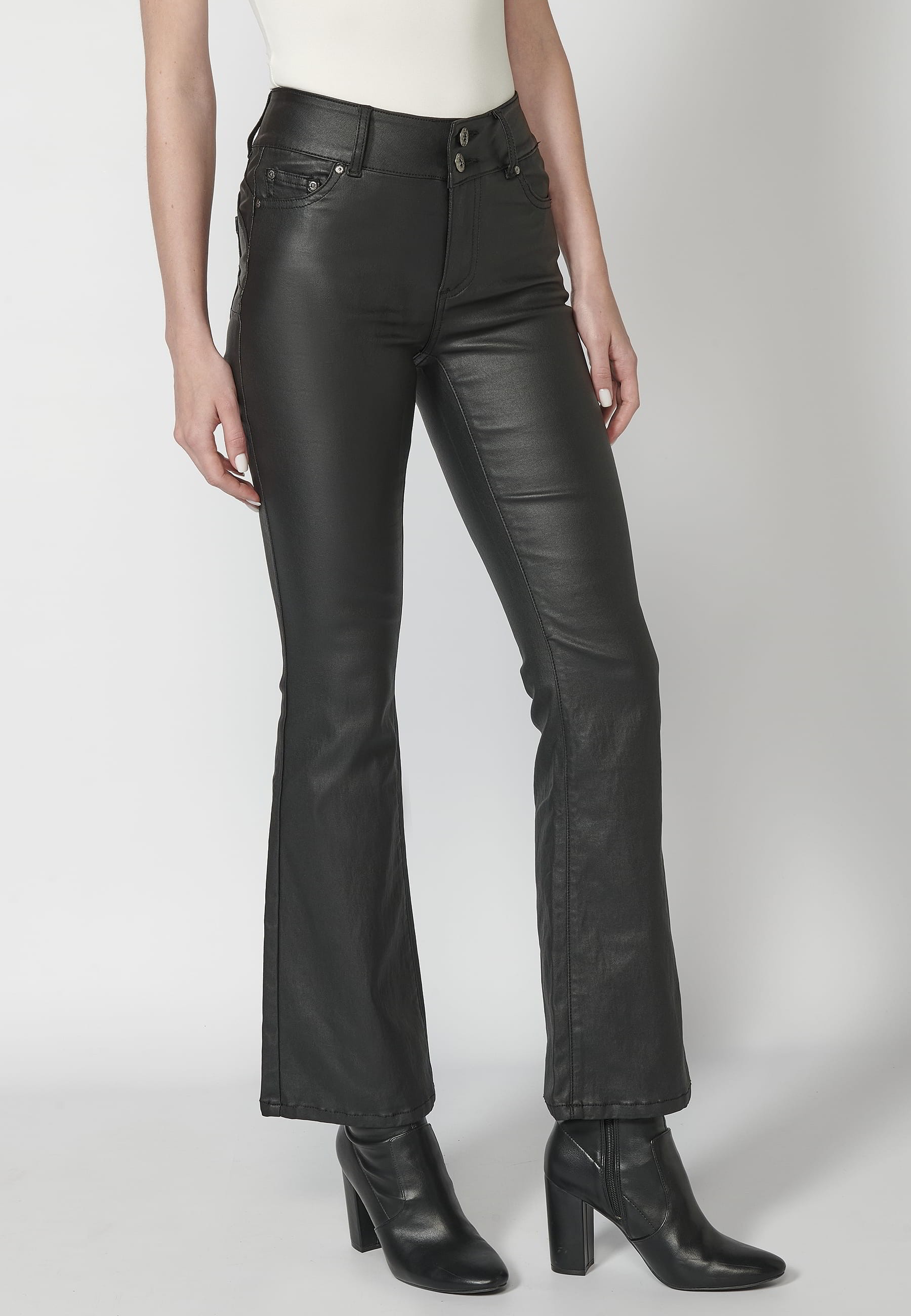 Black coated long flared pants for Women 1