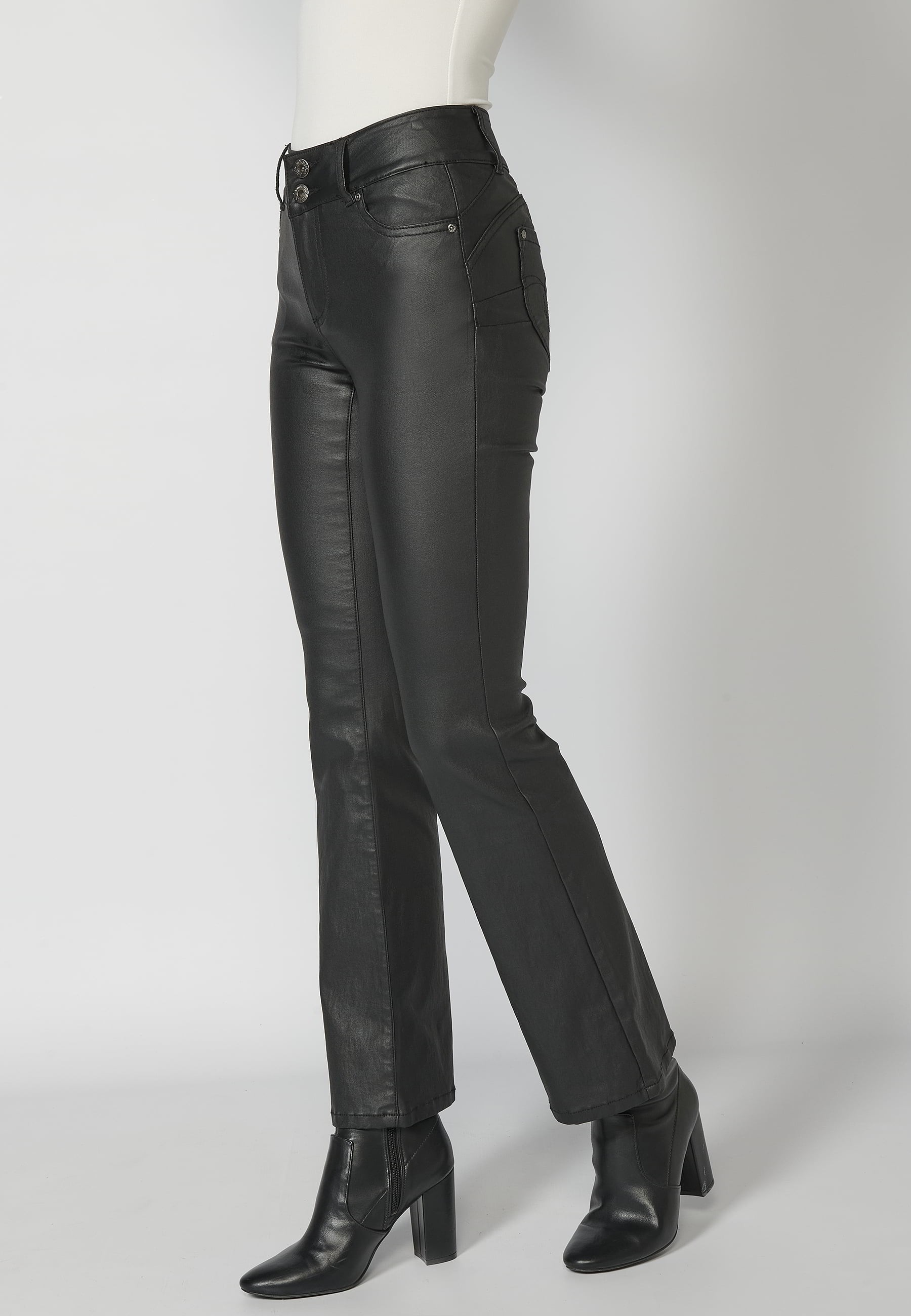 Black coated long flared pants for Women 3