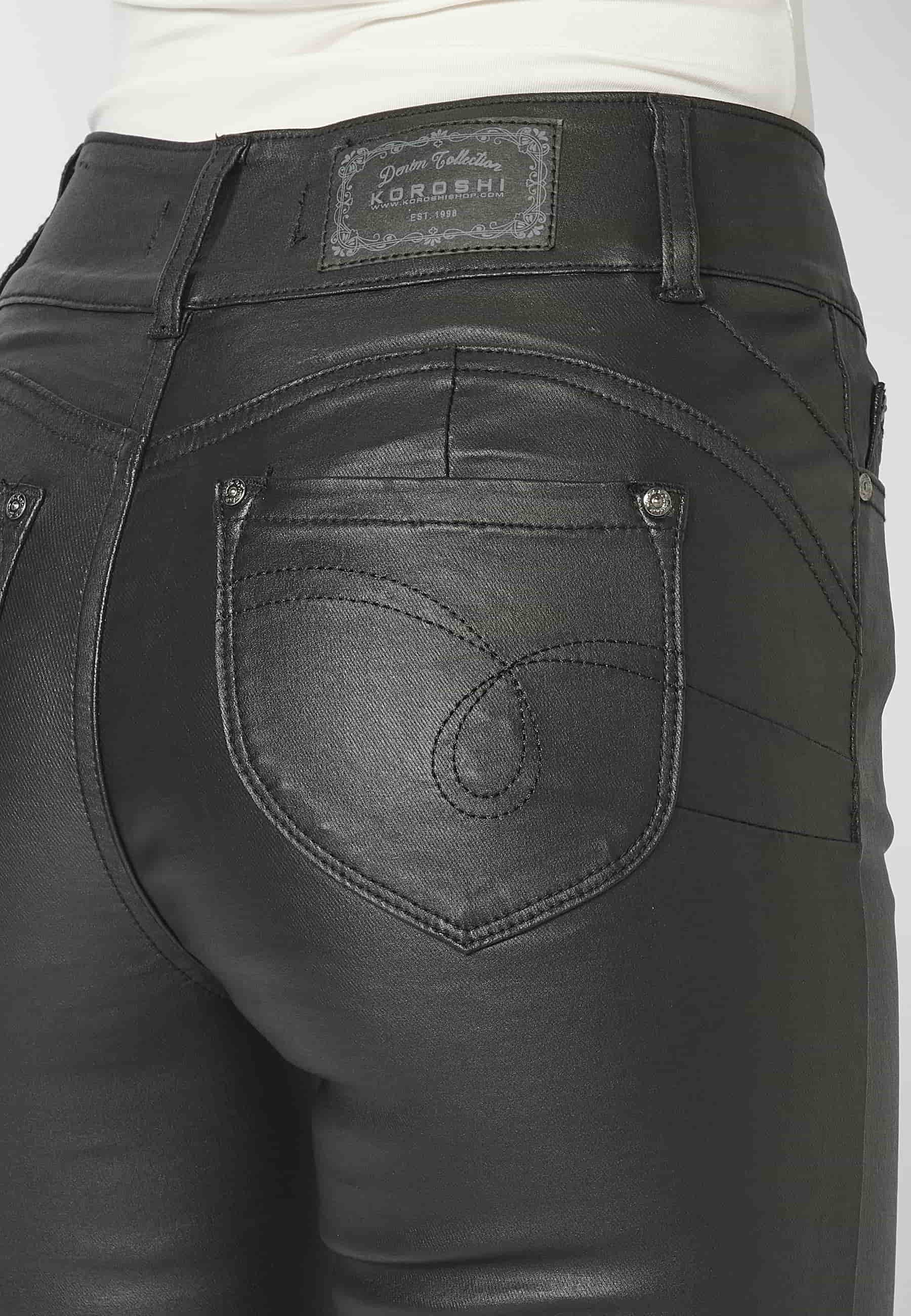 Pantalon évasé long enduit noir pour Femme 7