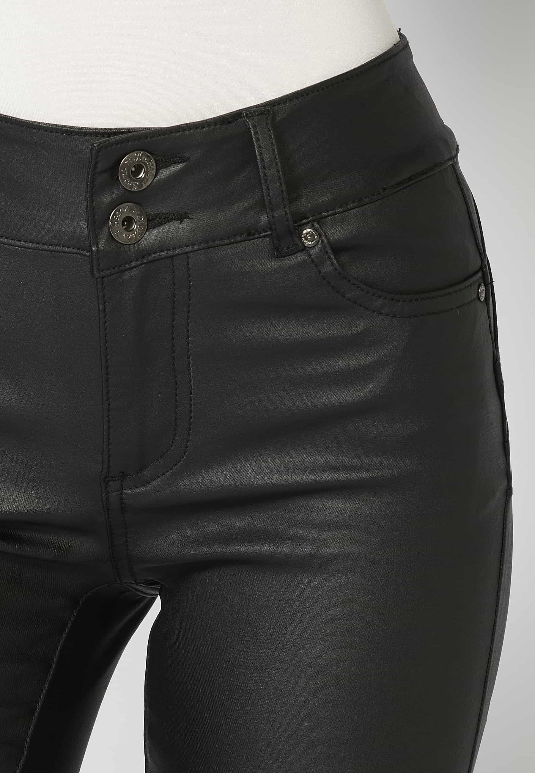 Pantalon évasé long enduit noir pour Femme 6