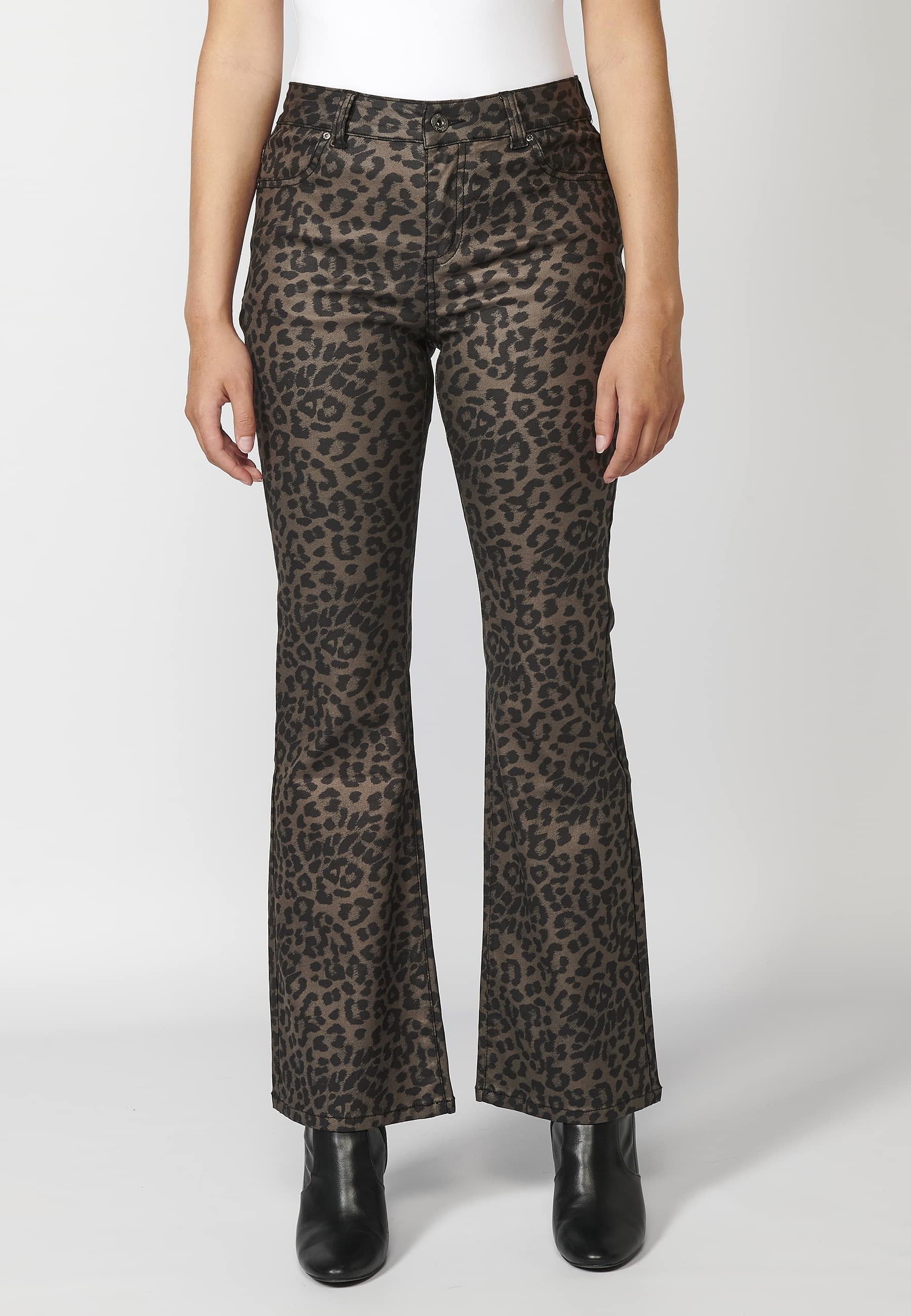 Long flared pants with animal print in Black for Women