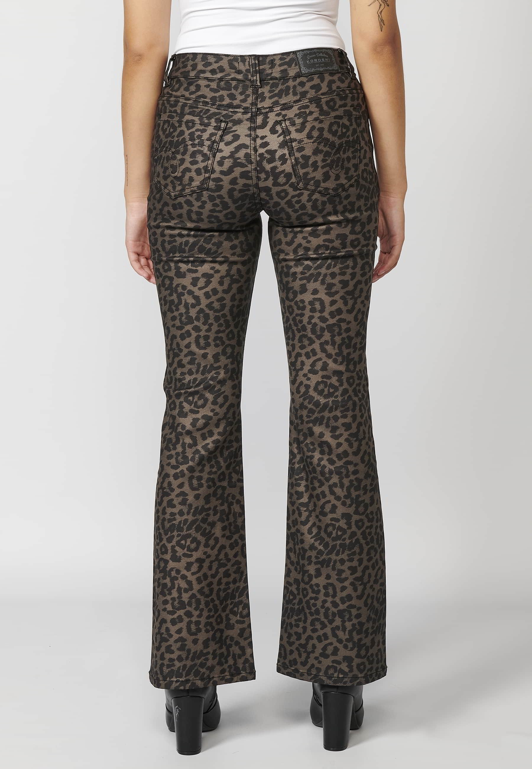 Long flared pants with animal print in Black for Women