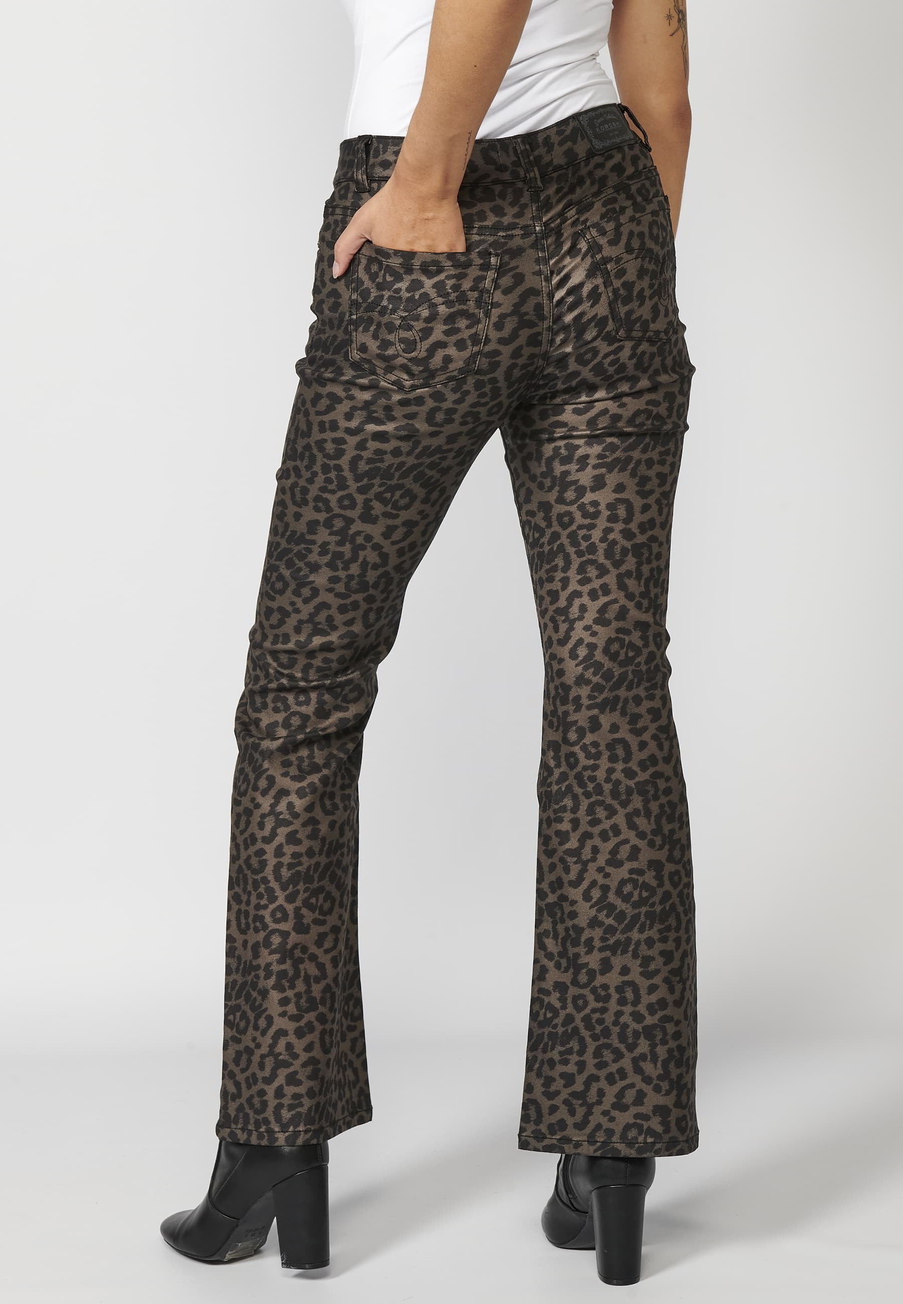 Long flared pants with animal print in Black for Women