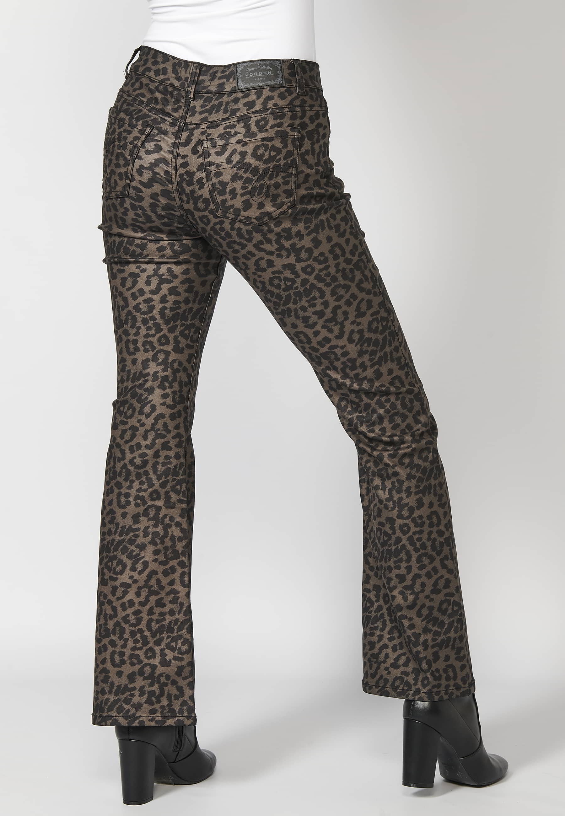 Long flared pants with animal print in Black for Women