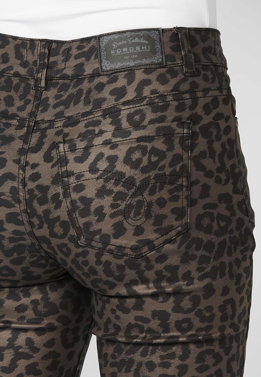 Long flared pants with animal print in Black for Women 8