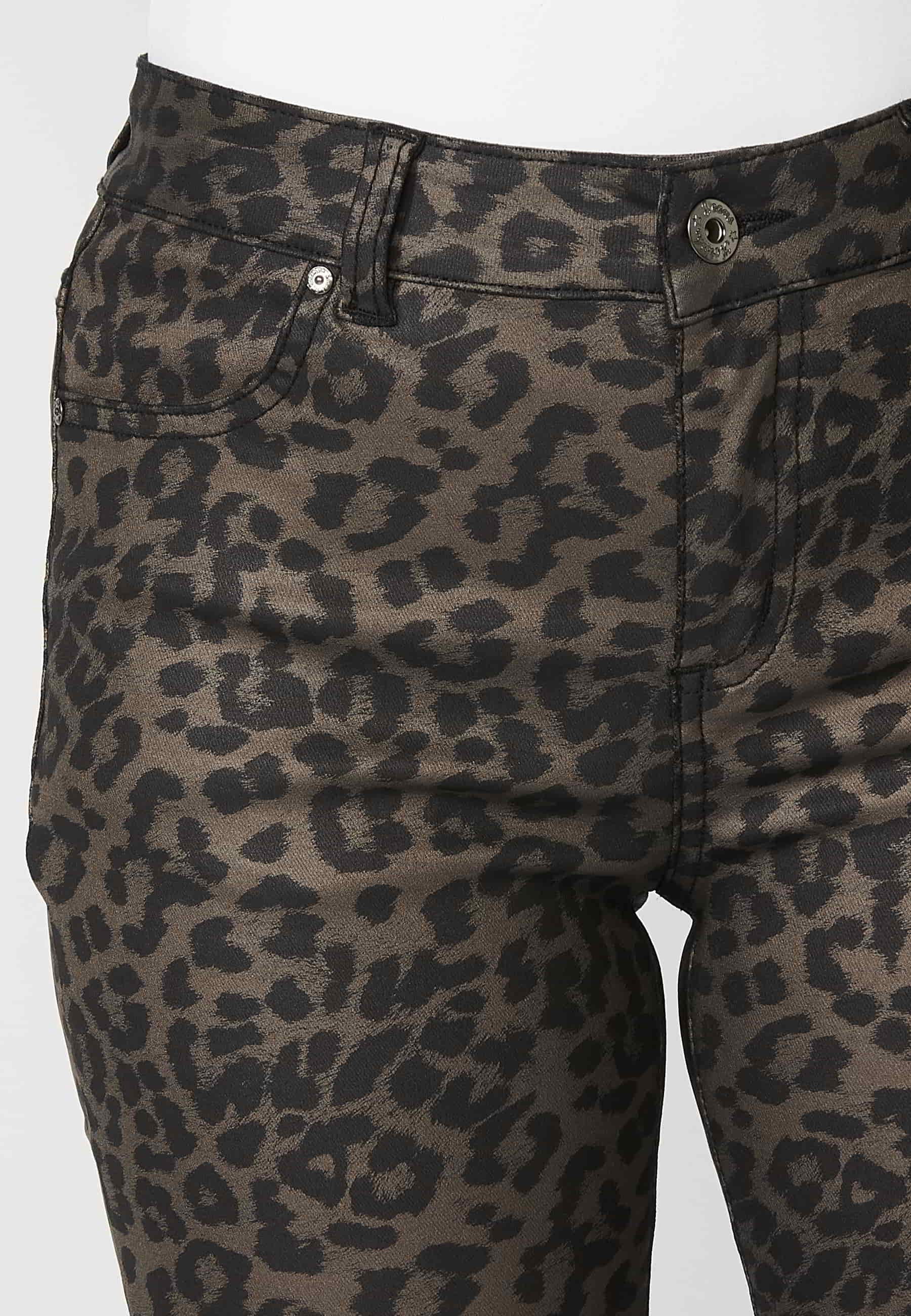 Long flared pants with animal print in Black for Women