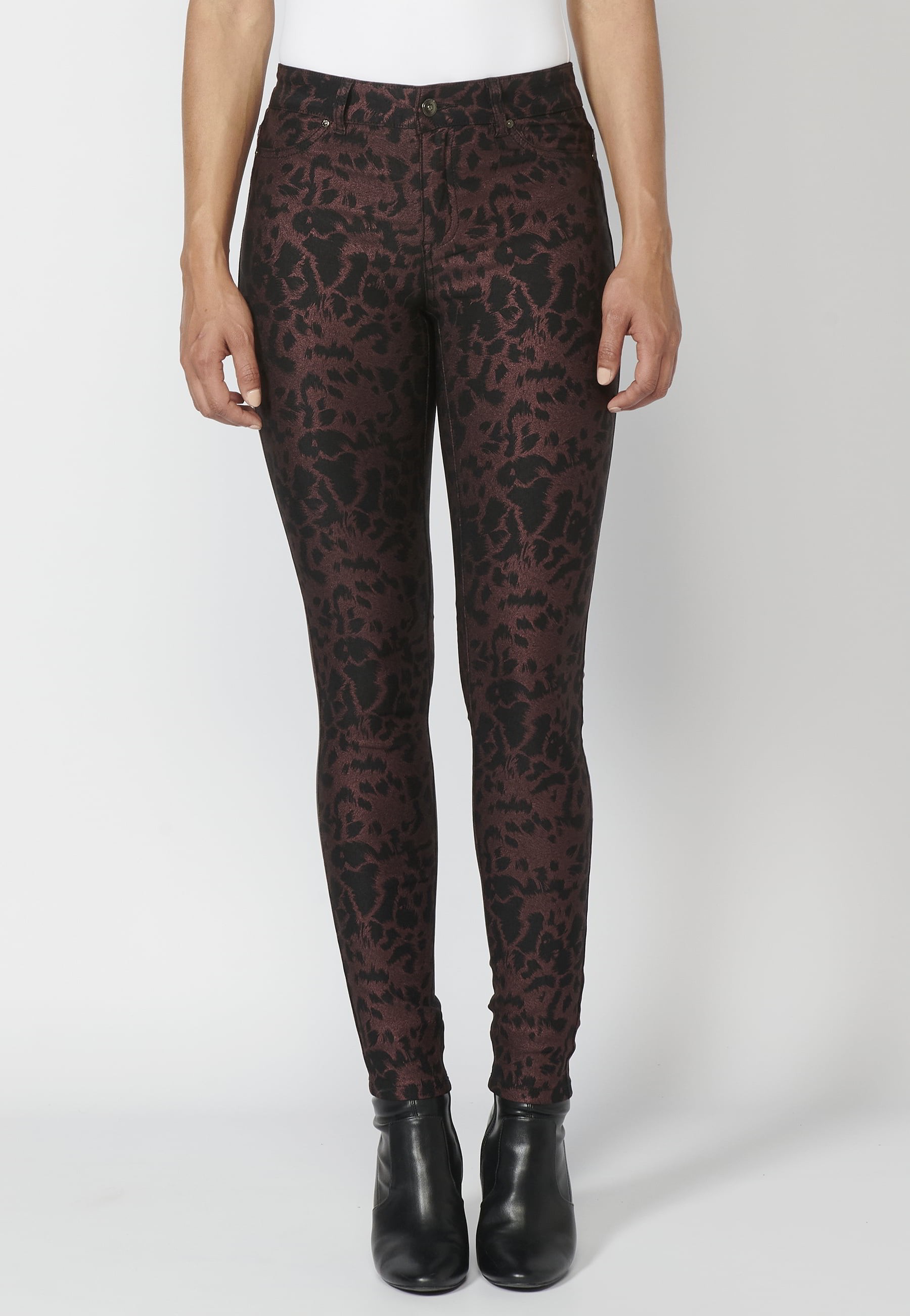 Pantalon long moulant avec imprimé animalier couleur Noir pour Femme