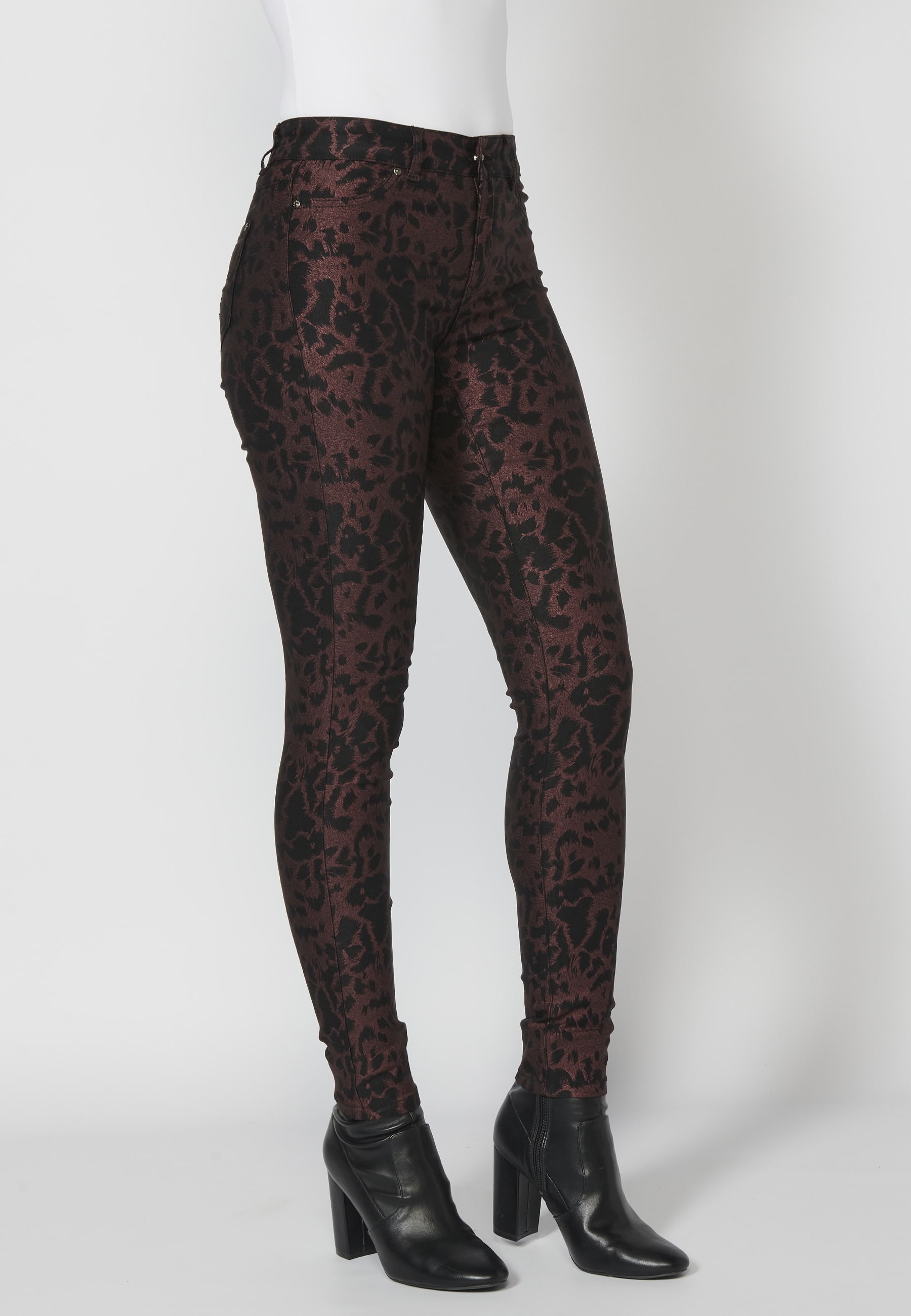 Pantalon long moulant avec imprimé animalier couleur Noir pour Femme