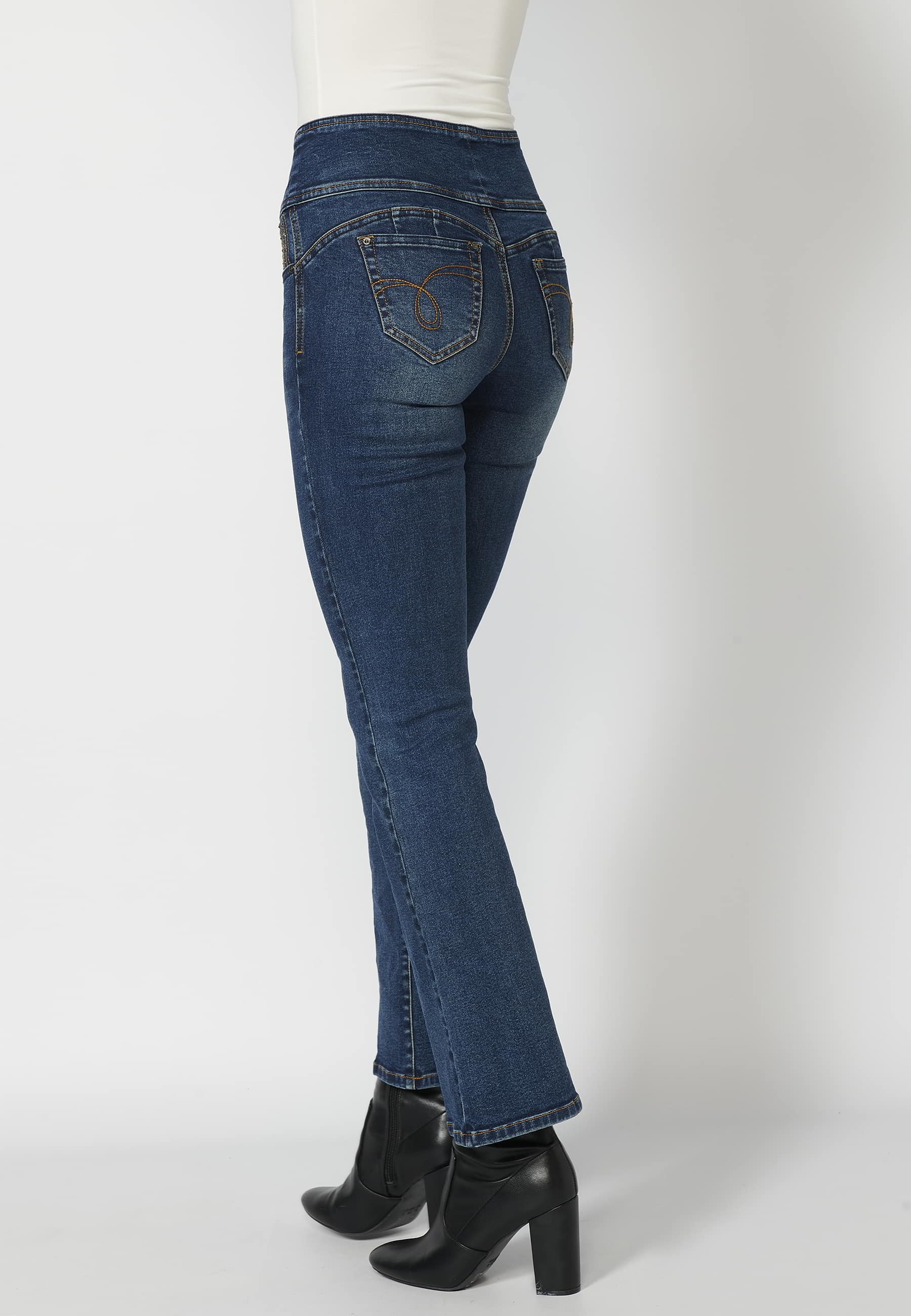 Pantalon long taille évasée avec ceinture bleu foncé pour Femme 5